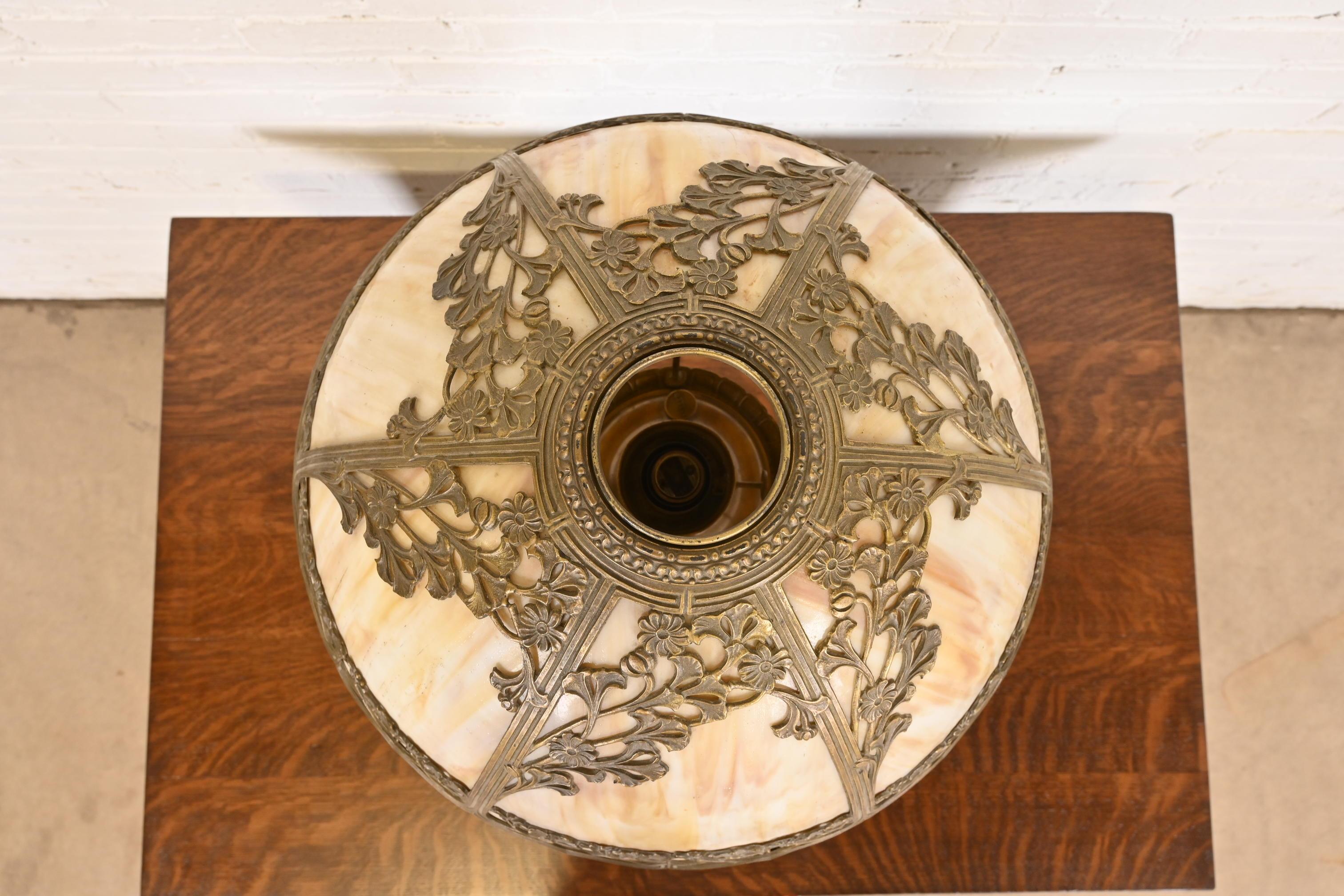 Antique Art Nouveau Slag Glass Table Lamp by Miller Lamp Co., Circa 1920s In Good Condition For Sale In South Bend, IN