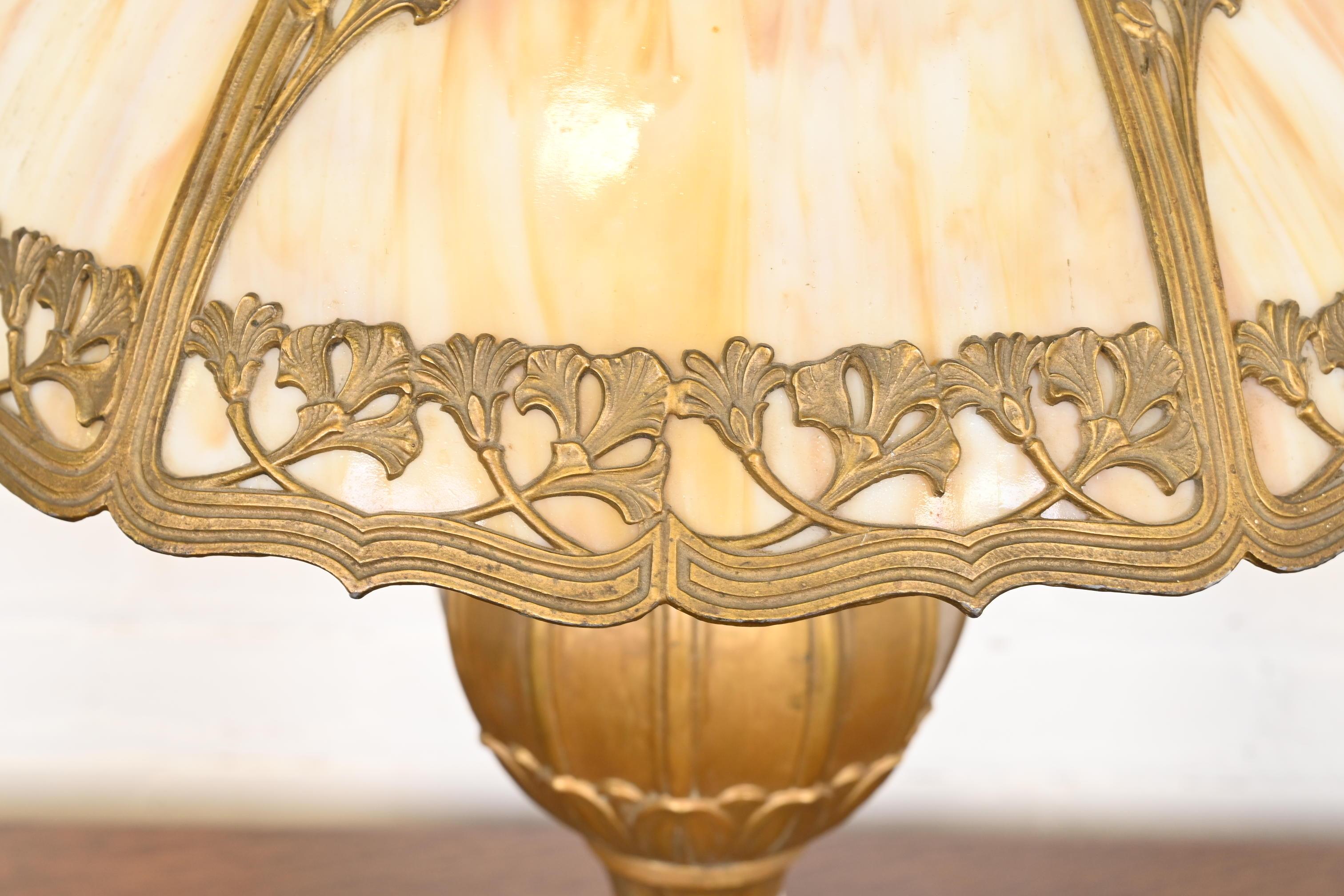 Early 20th Century Antique Art Nouveau Slag Glass Table Lamp by Miller Lamp Co., Circa 1920s For Sale