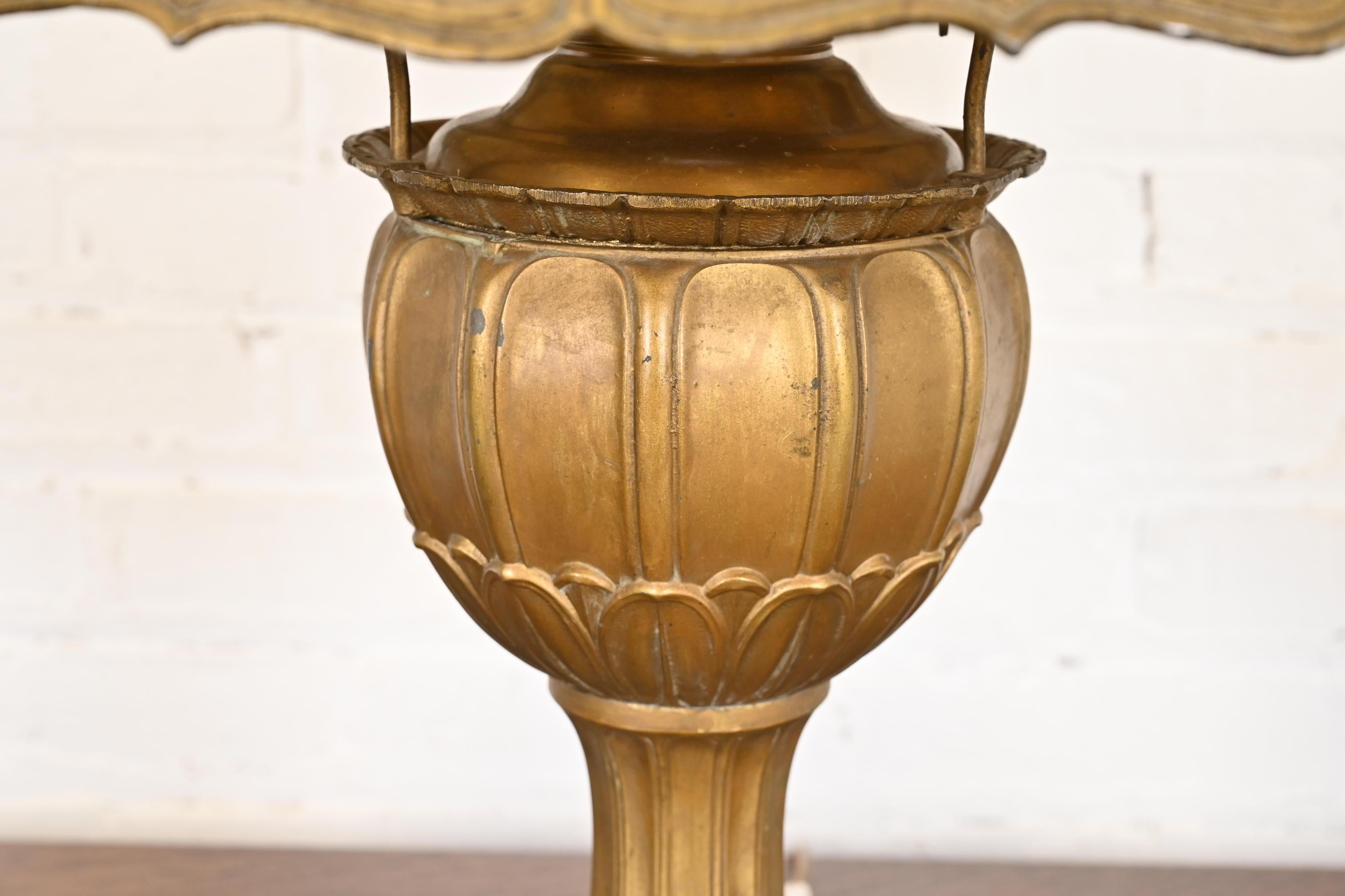 Metal Antique Art Nouveau Slag Glass Table Lamp by Miller Lamp Co., Circa 1920s For Sale