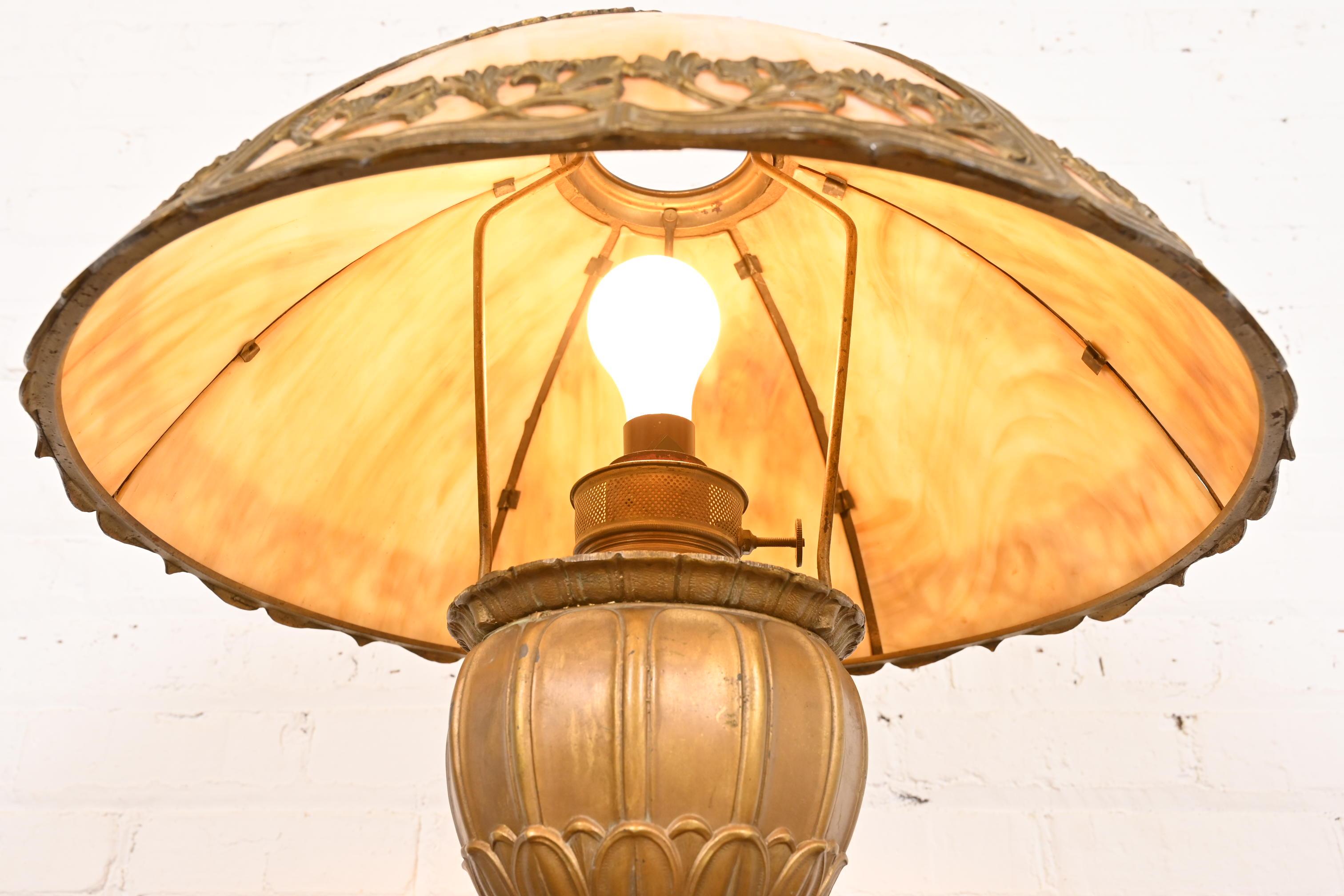 Antique Art Nouveau Slag Glass Table Lamp by Miller Lamp Co., Circa 1920s For Sale 3