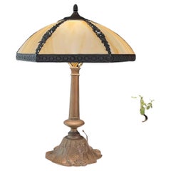 Lampe de bureau ancienne Art Nouveau en verre de scorie