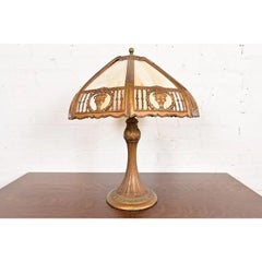 Antigua lámpara de mesa Art Nouveau de vidrio de escoria a la manera de Handel, circa 1910