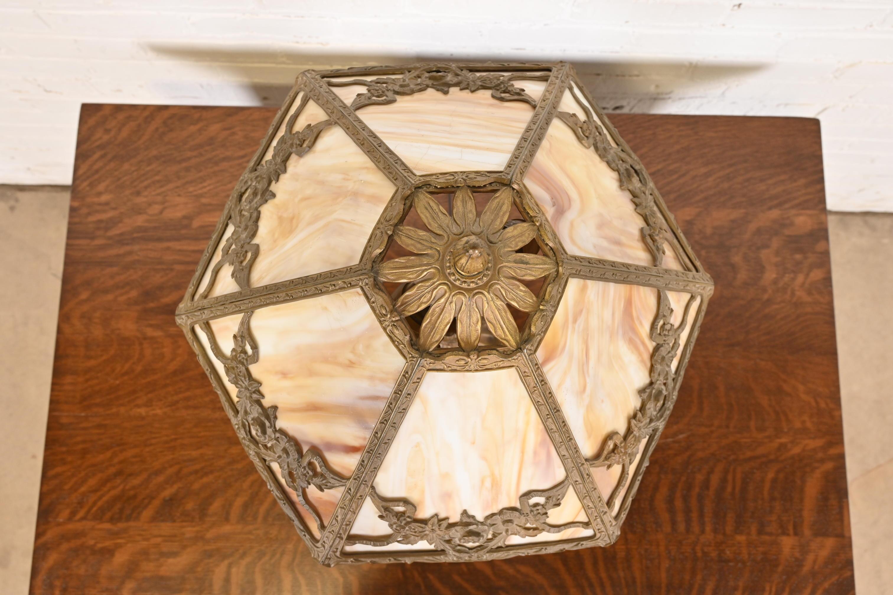 Antique Art Nouveau Slag Glass Table Lamp in the Manner of Handel, Circa 1910 In Good Condition For Sale In South Bend, IN