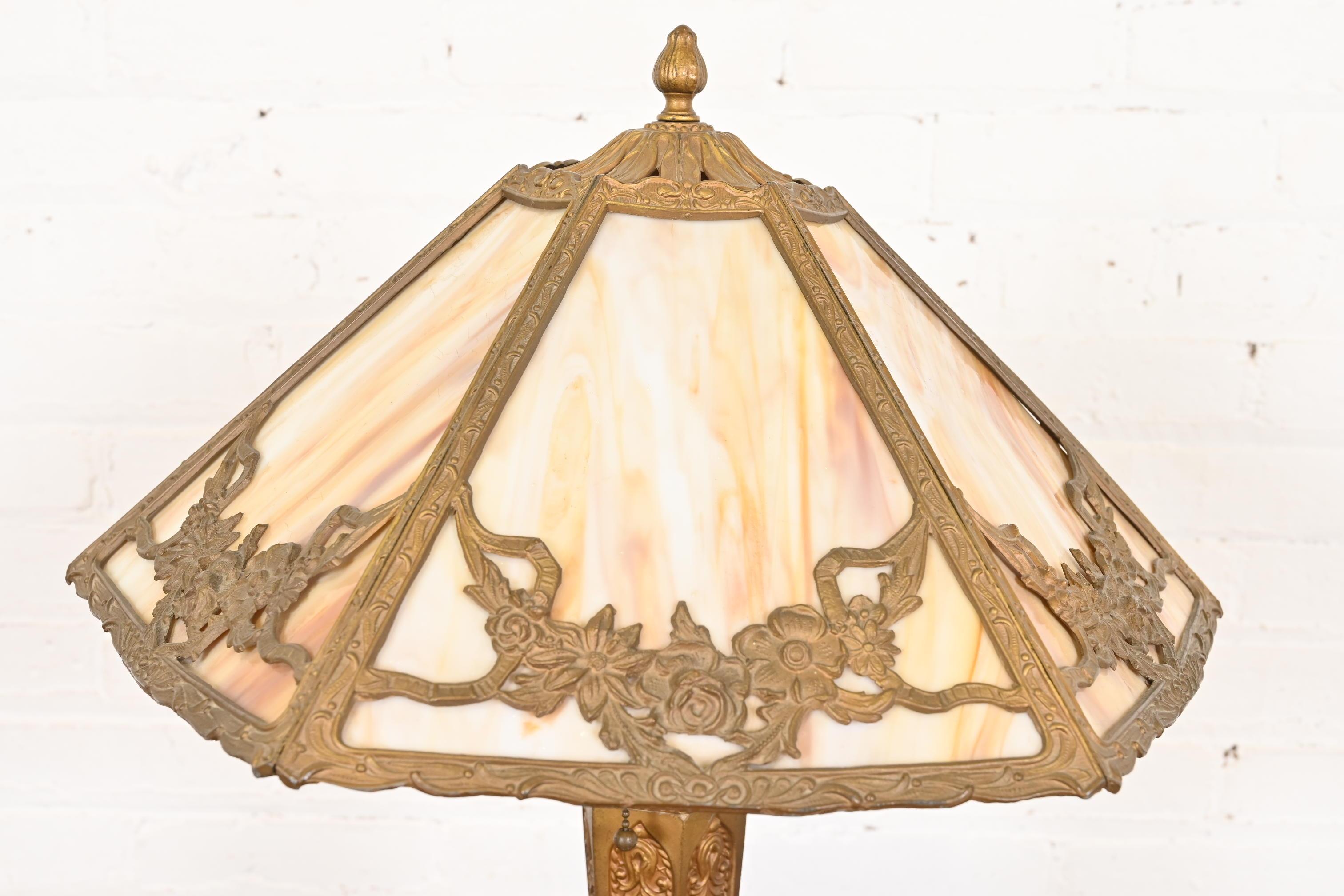 Early 20th Century Antique Art Nouveau Slag Glass Table Lamp in the Manner of Handel, Circa 1910 For Sale