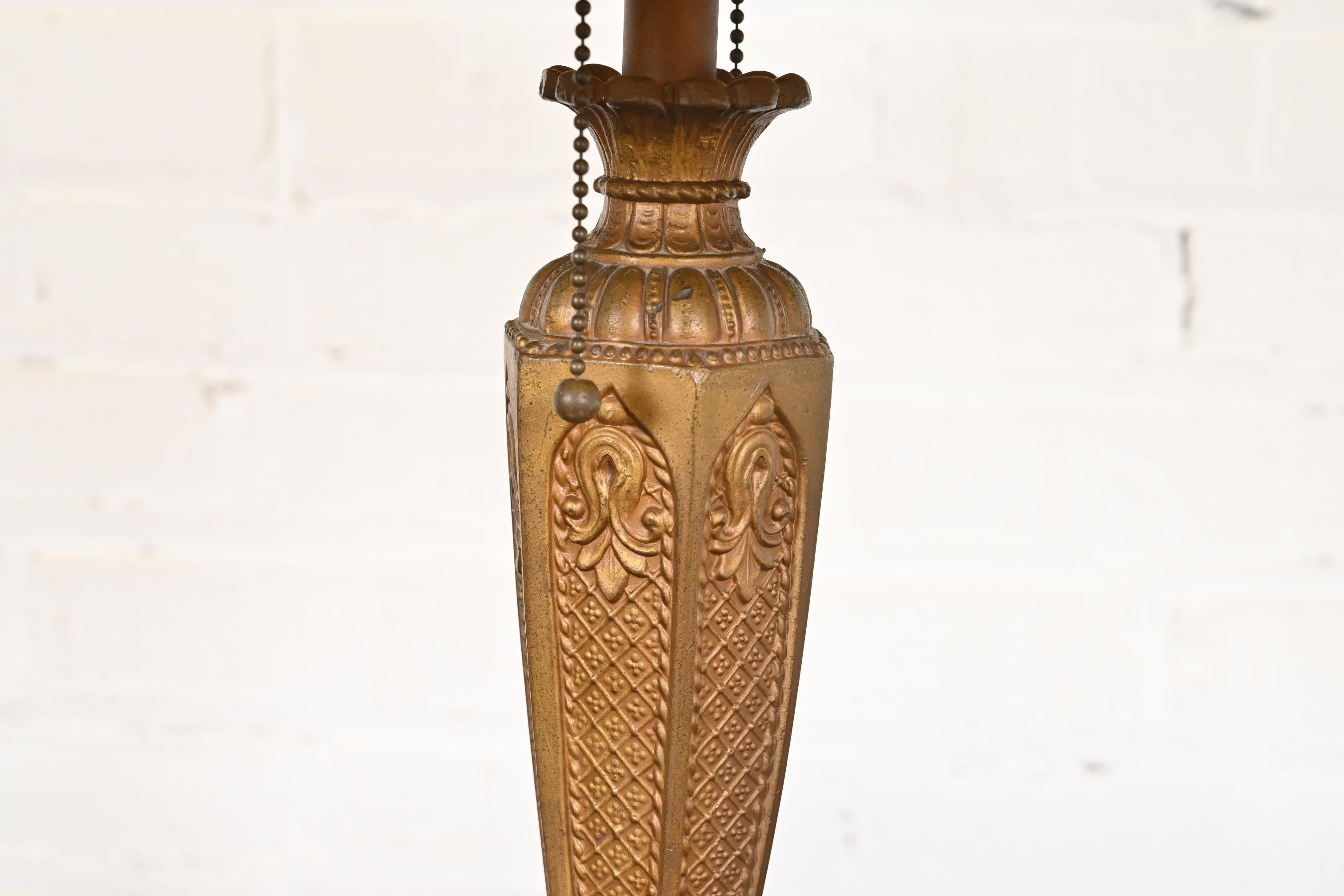 Art Glass Antique Art Nouveau Slag Glass Table Lamp in the Manner of Handel, Circa 1910 For Sale