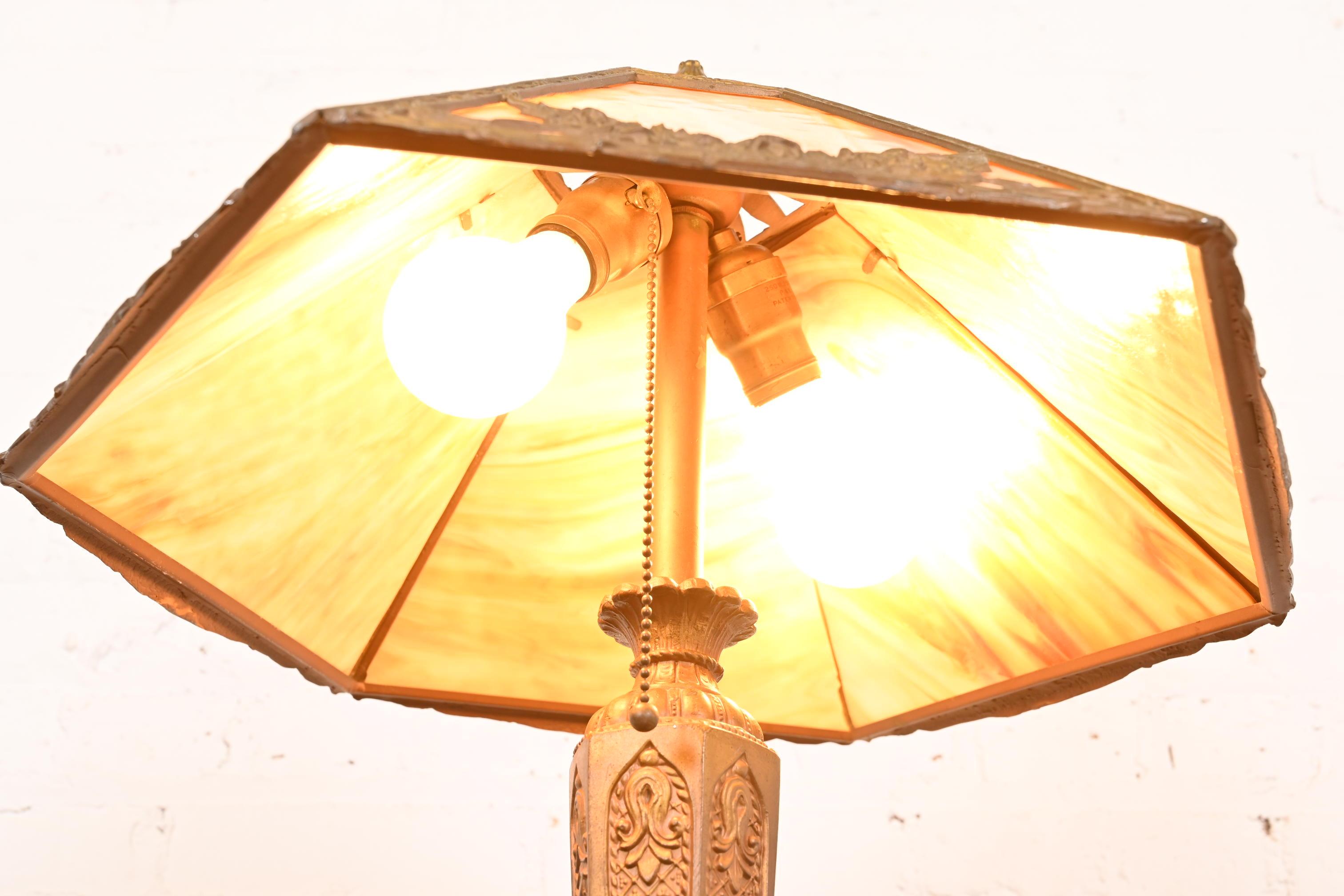 Antique Art Nouveau Slag Glass Table Lamp in the Manner of Handel, Circa 1910 For Sale 2