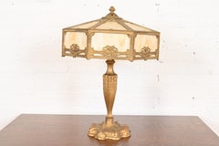 Antigua lámpara de mesa Art Nouveau de vidrio de escoria a la manera de Handel, circa 1910