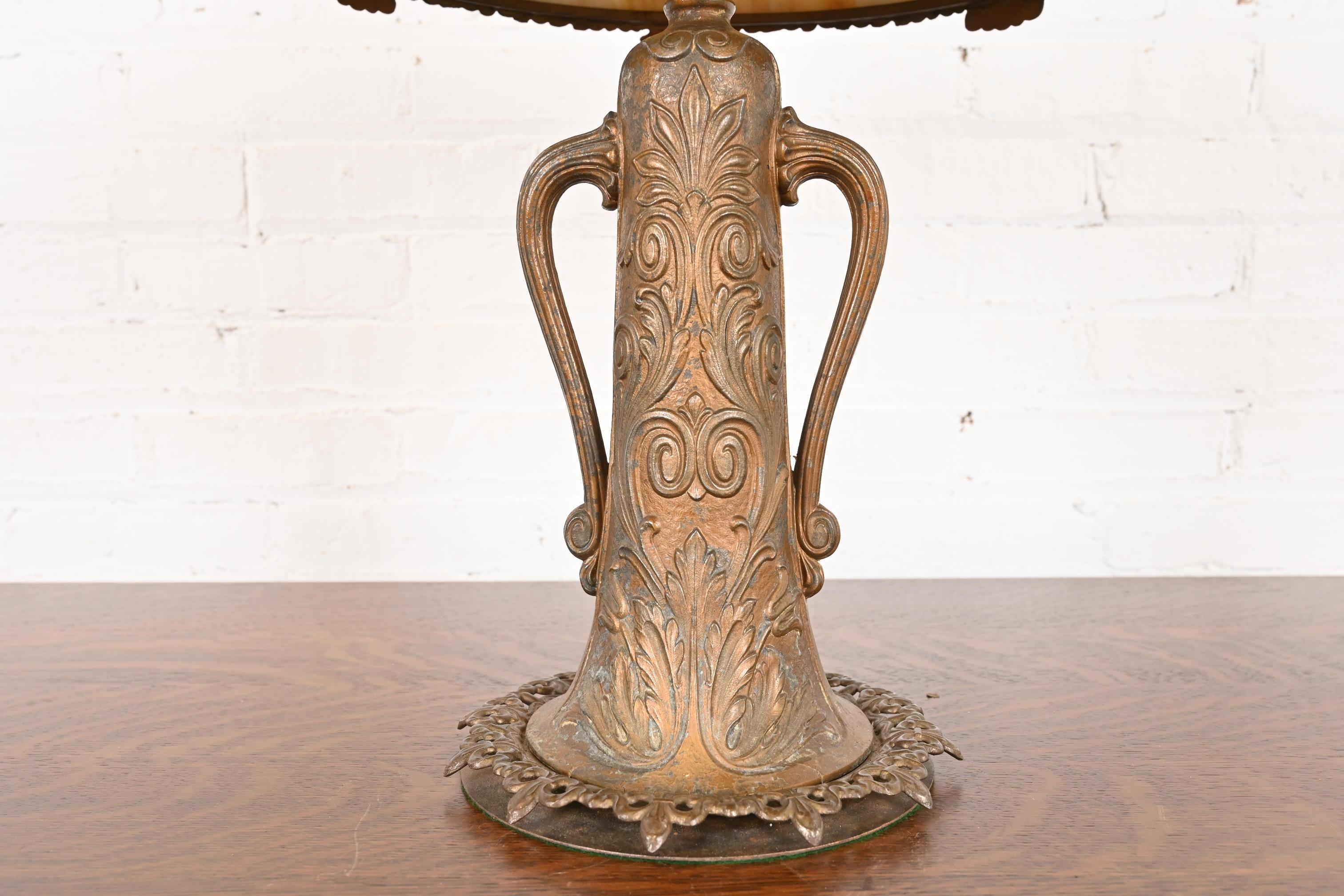 Antique Art Nouveau Slag Glass Table Lamp in the Manner of Handel, Circa 1920s For Sale 4