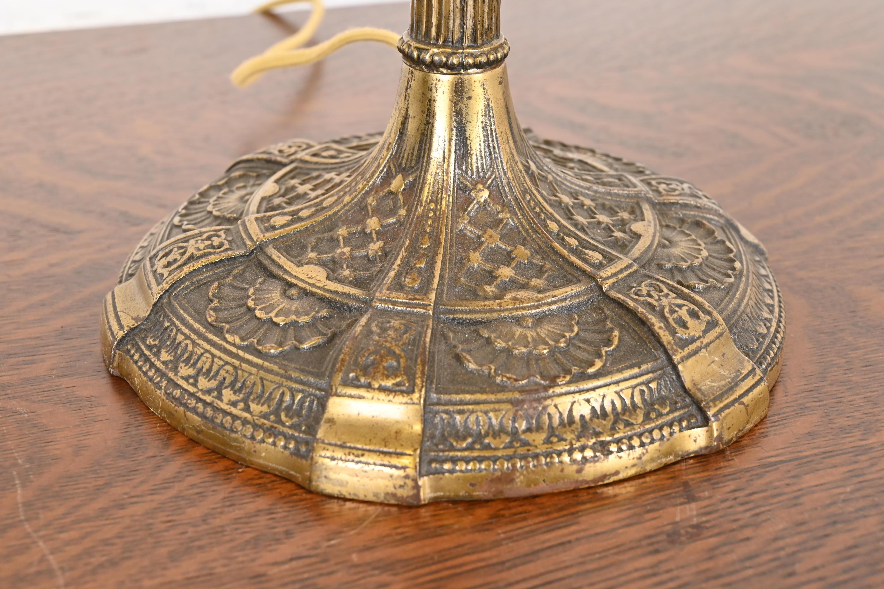 Antique Art Nouveau Slag Glass Table Lamp in the Manner of Handel, Circa 1920s For Sale 4
