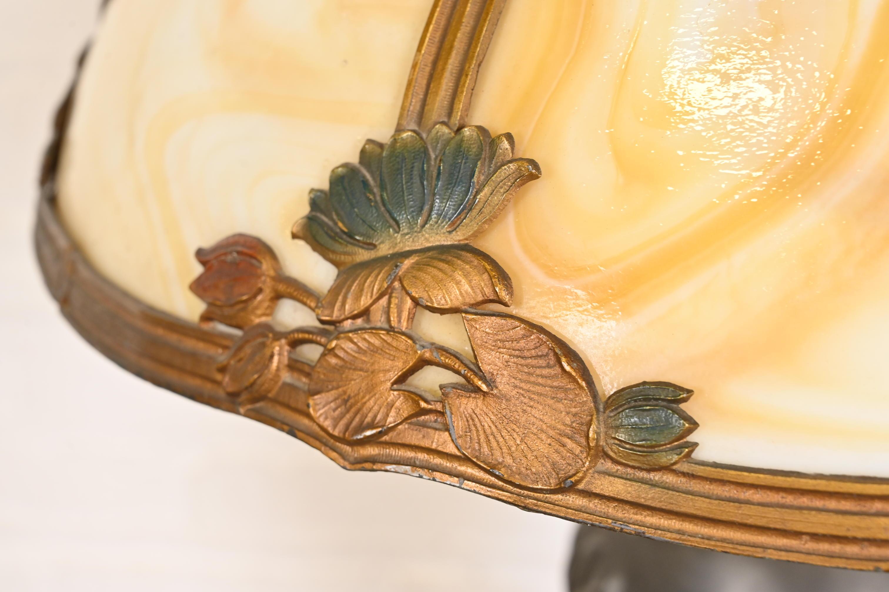 Ancienne lampe de bureau Art Nouveau en verre delag à la manière de Handel, vers 1920 en vente 3