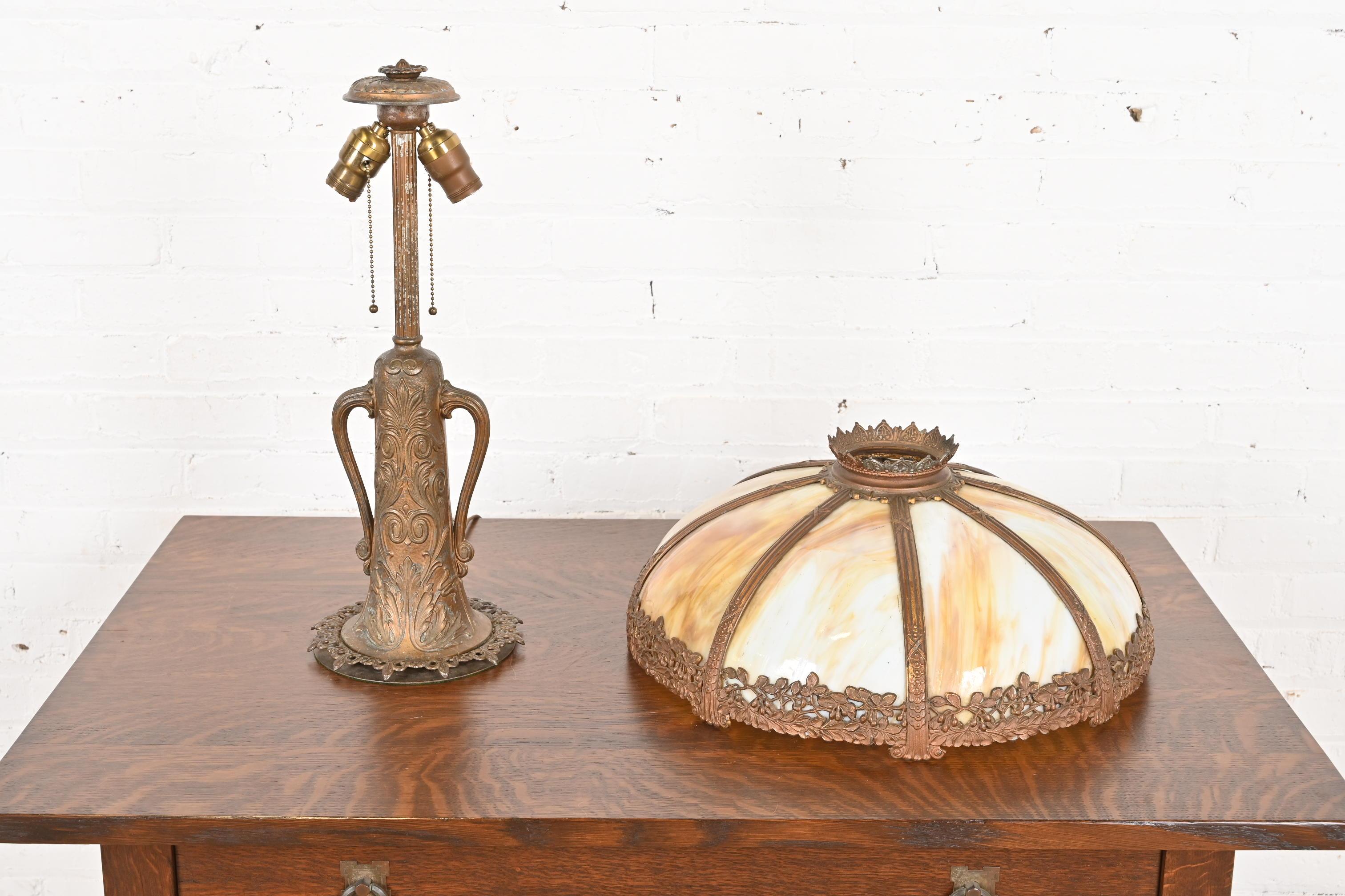 Antique Art Nouveau Slag Glass Table Lamp in the Manner of Handel, Circa 1920s For Sale 5