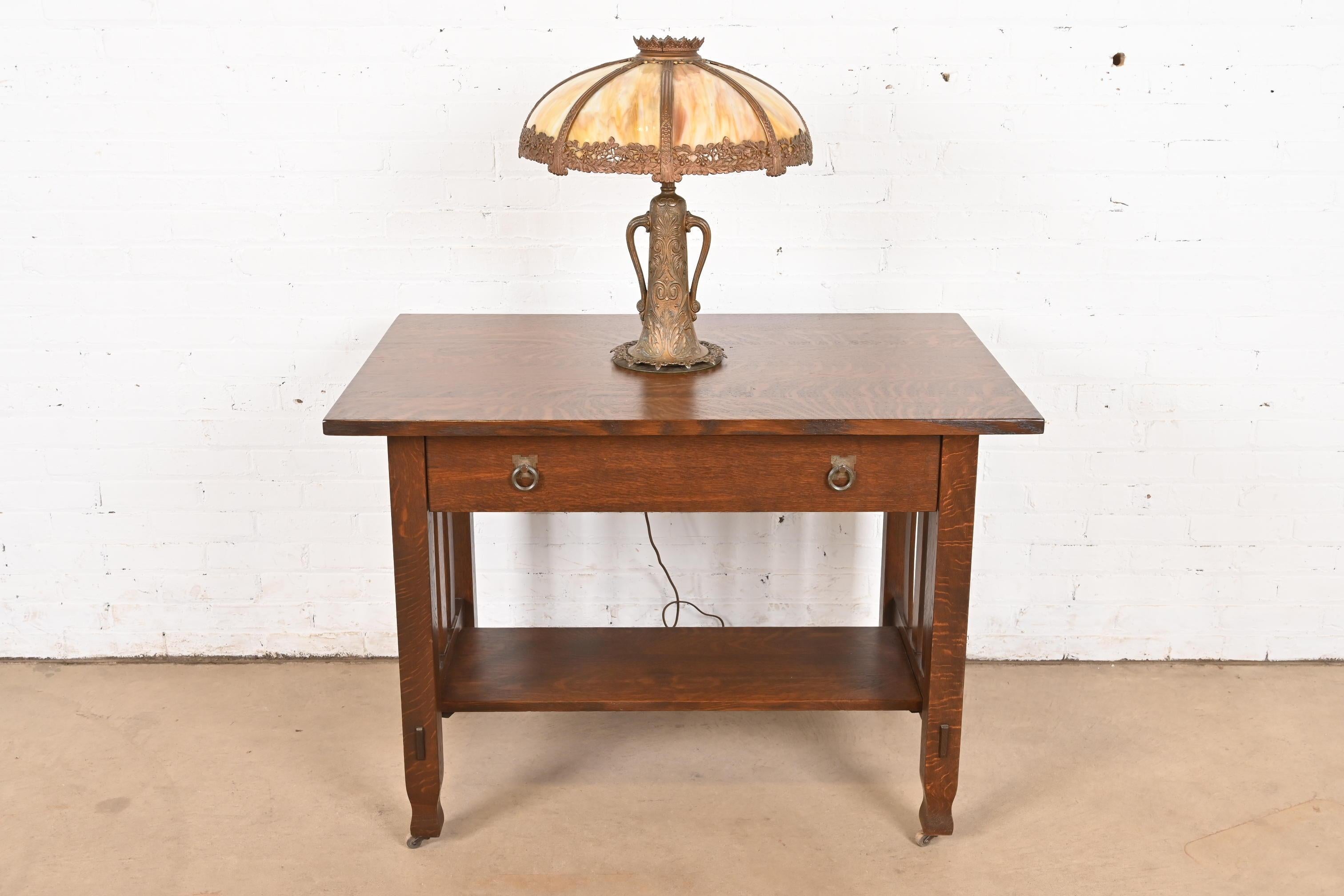 Antique Art Nouveau Slag Glass Table Lamp in the Manner of Handel, Circa 1920s For Sale 6