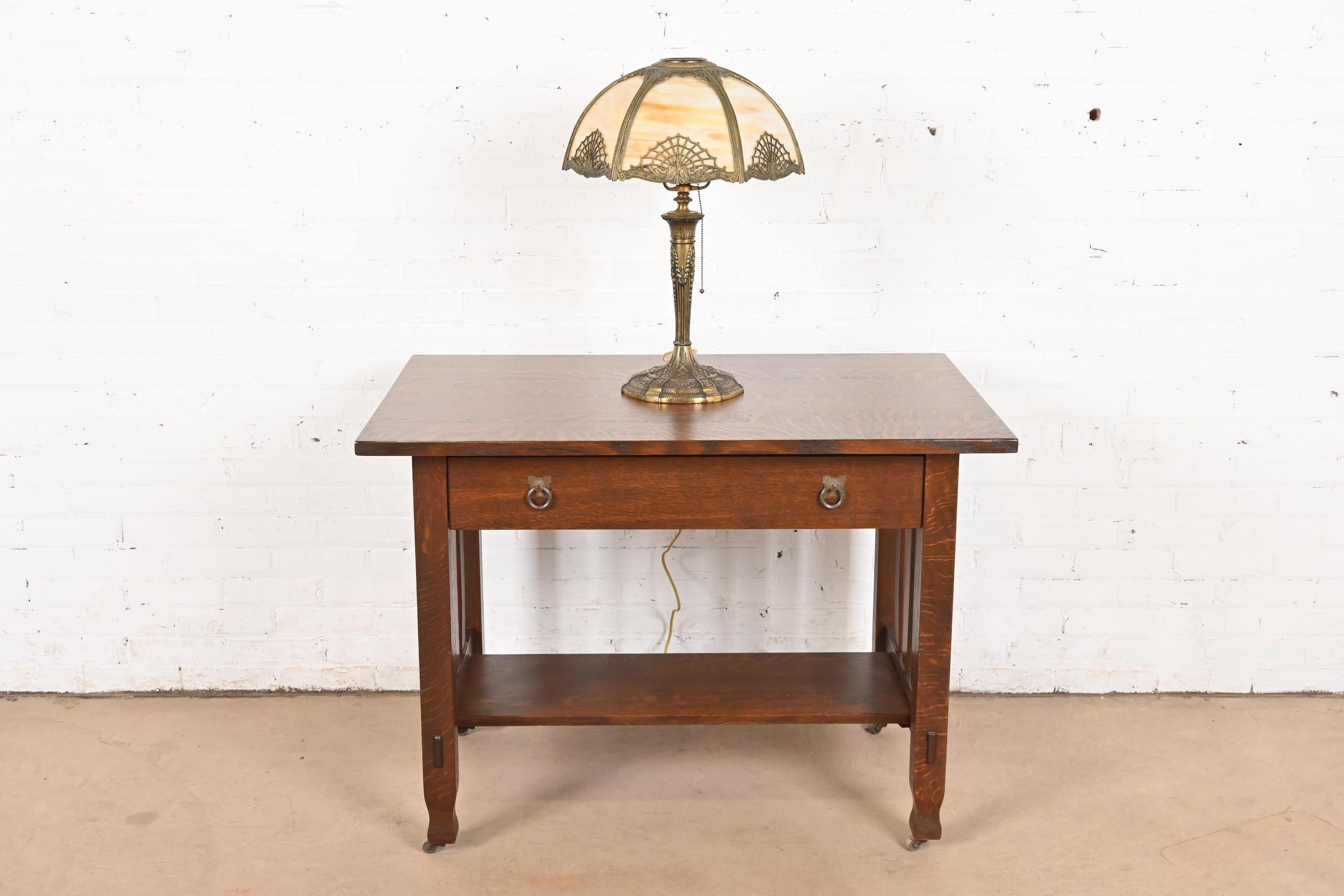 Antique Art Nouveau Slag Glass Table Lamp in the Manner of Handel, Circa 1920s For Sale 6