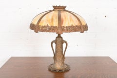 Antique Art Nouveau Slag Glass Table Lamp in the Manner of Handel, Circa 1920s