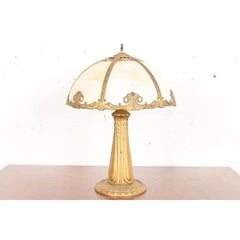 Antique Art Nouveau Slag Glass Table Lamp in the Manner of Handel, Circa 1920s