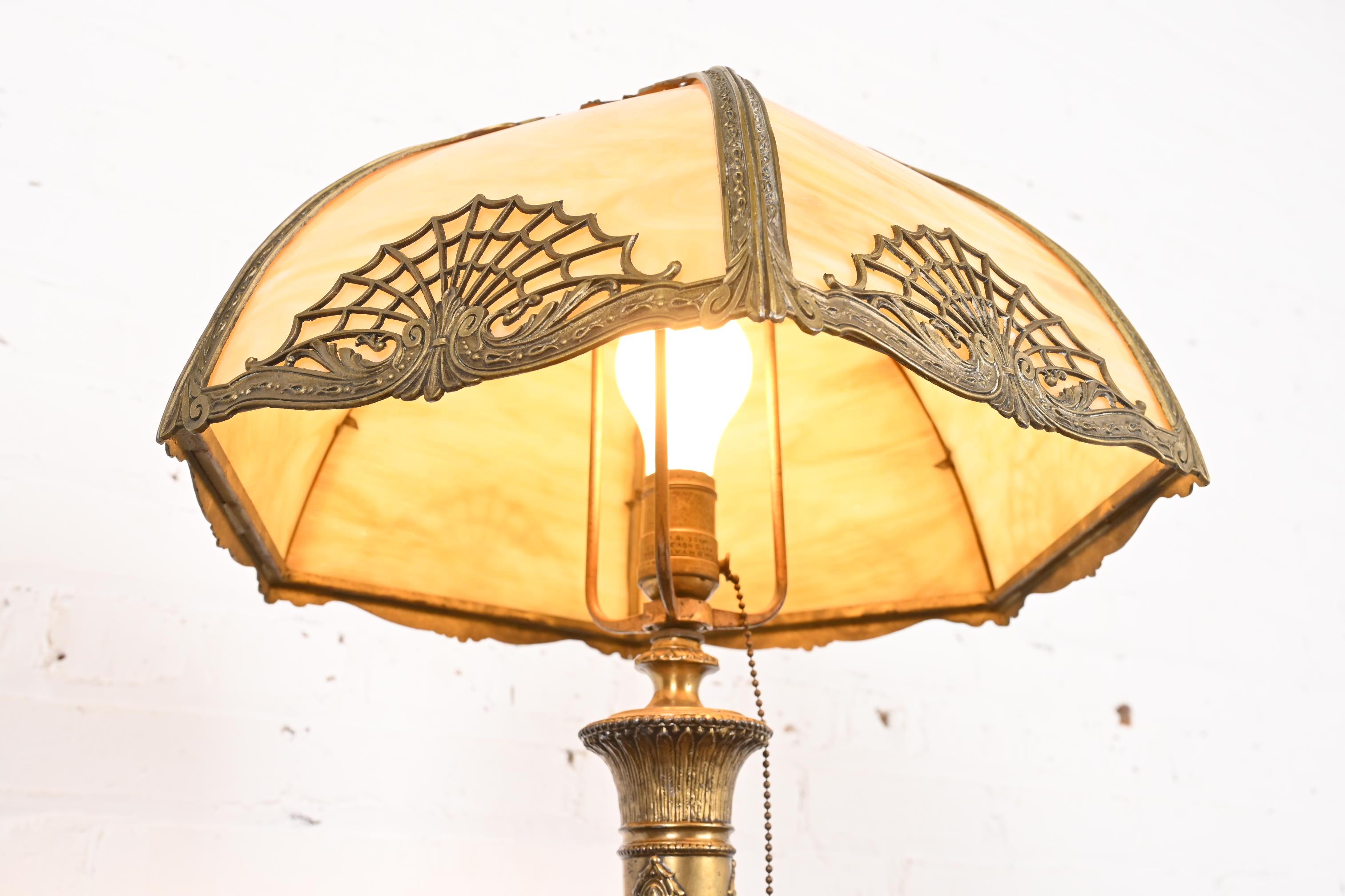 Antique Art Nouveau Slag Glass Table Lamp in the Manner of Handel, Circa 1920s In Good Condition For Sale In South Bend, IN