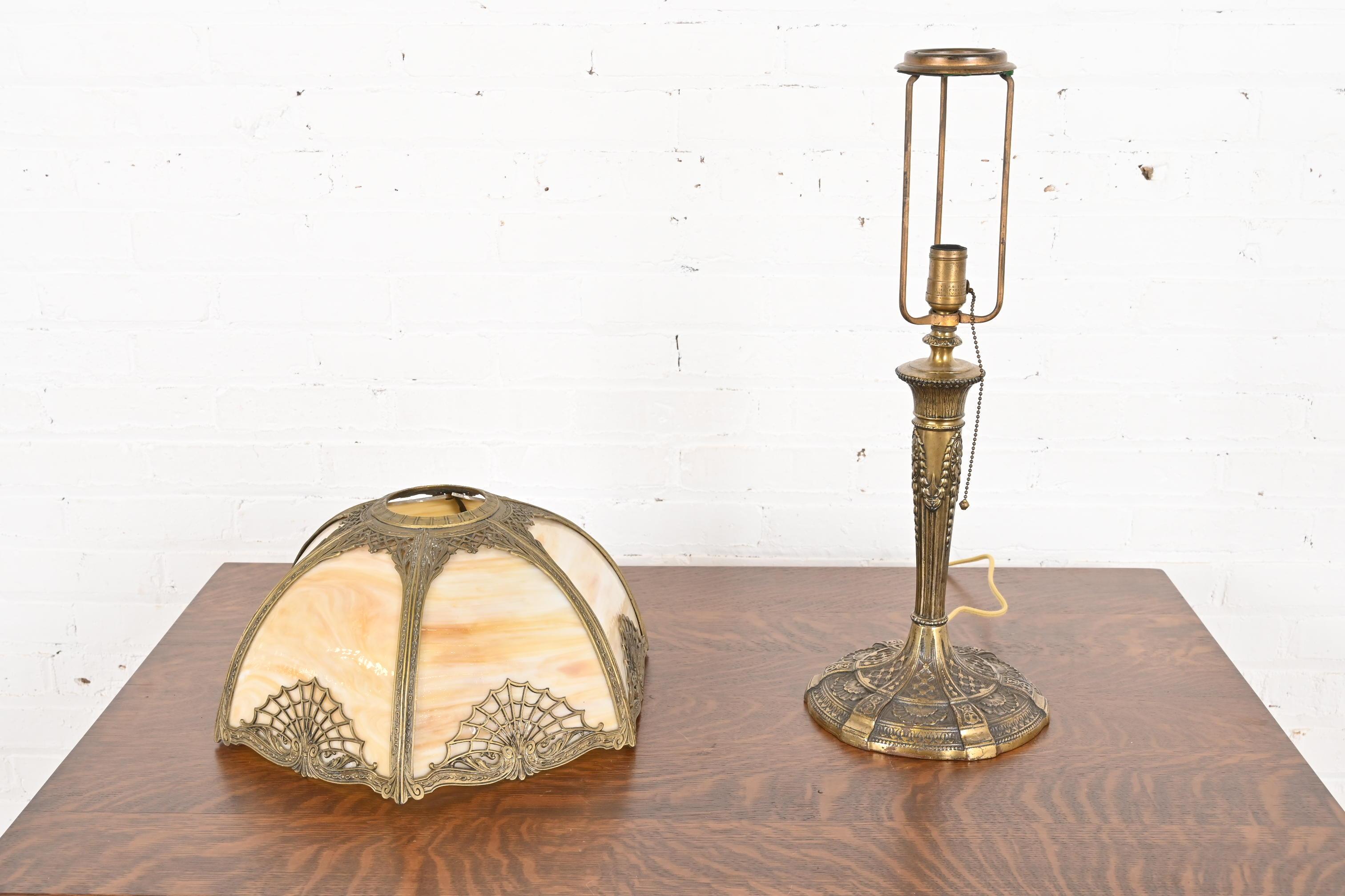 Early 20th Century Antique Art Nouveau Slag Glass Table Lamp in the Manner of Handel, Circa 1920s For Sale