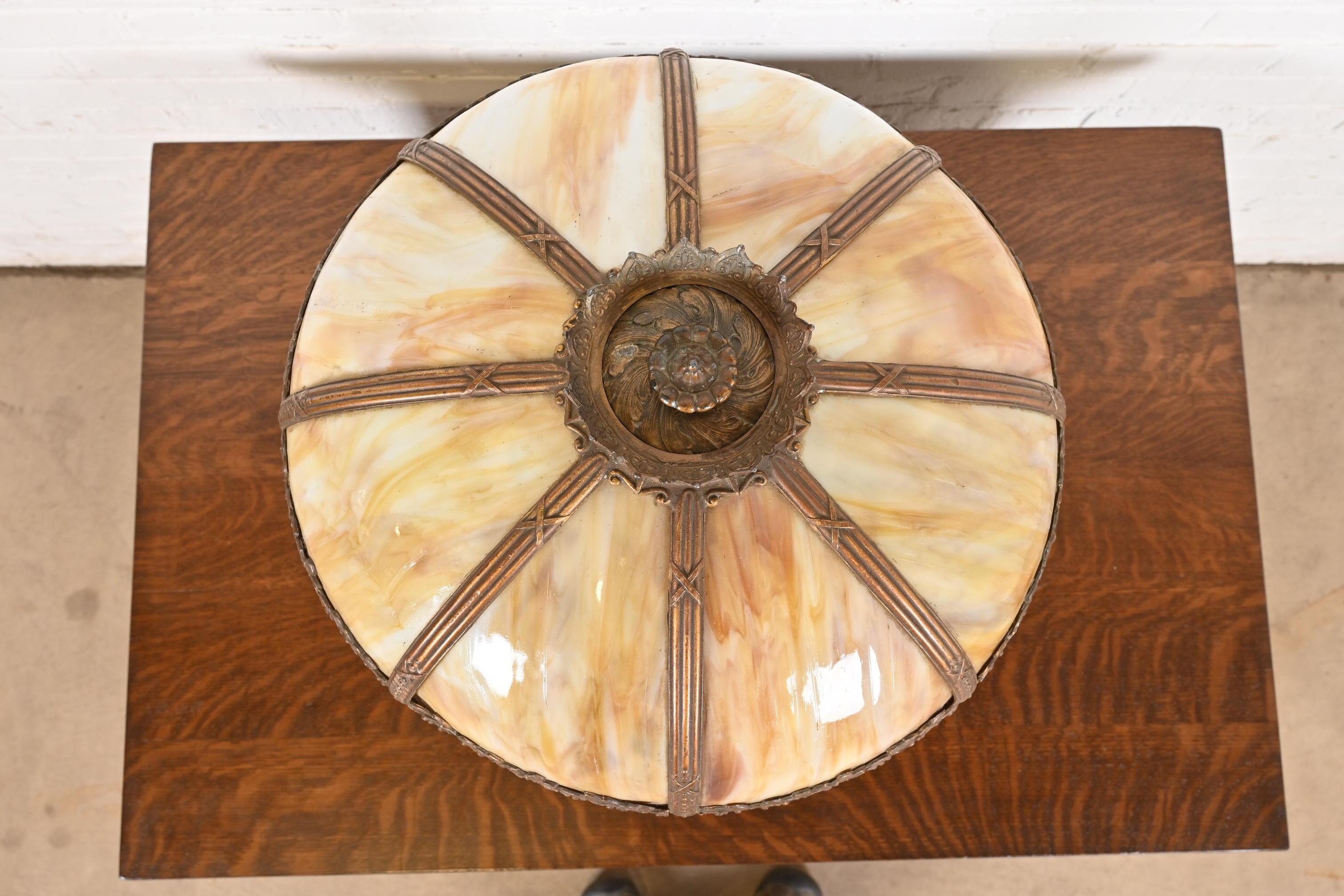 Antique Art Nouveau Slag Glass Table Lamp in the Manner of Handel, Circa 1920s For Sale 1