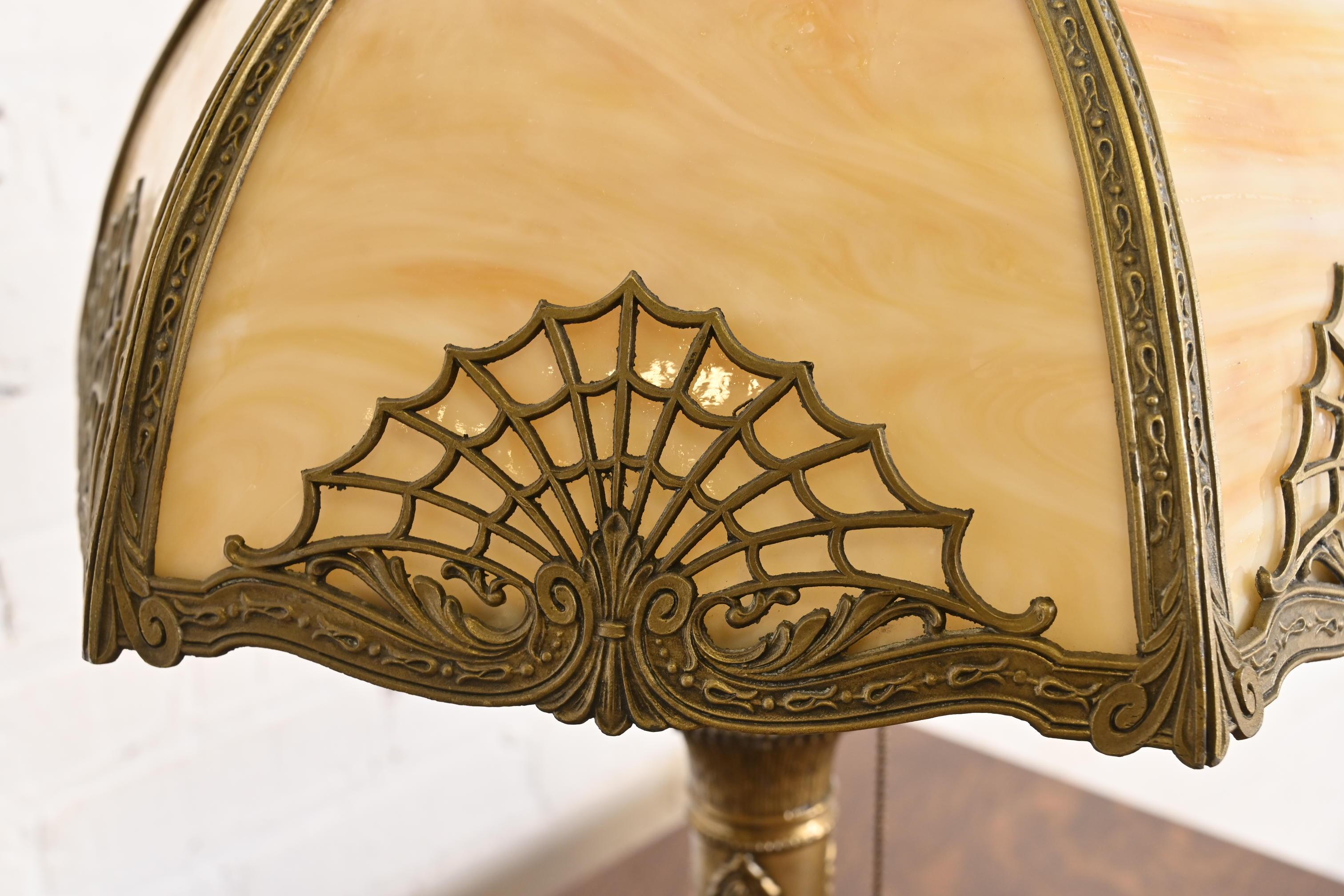 Antique Art Nouveau Slag Glass Table Lamp in the Manner of Handel, Circa 1920s For Sale 2
