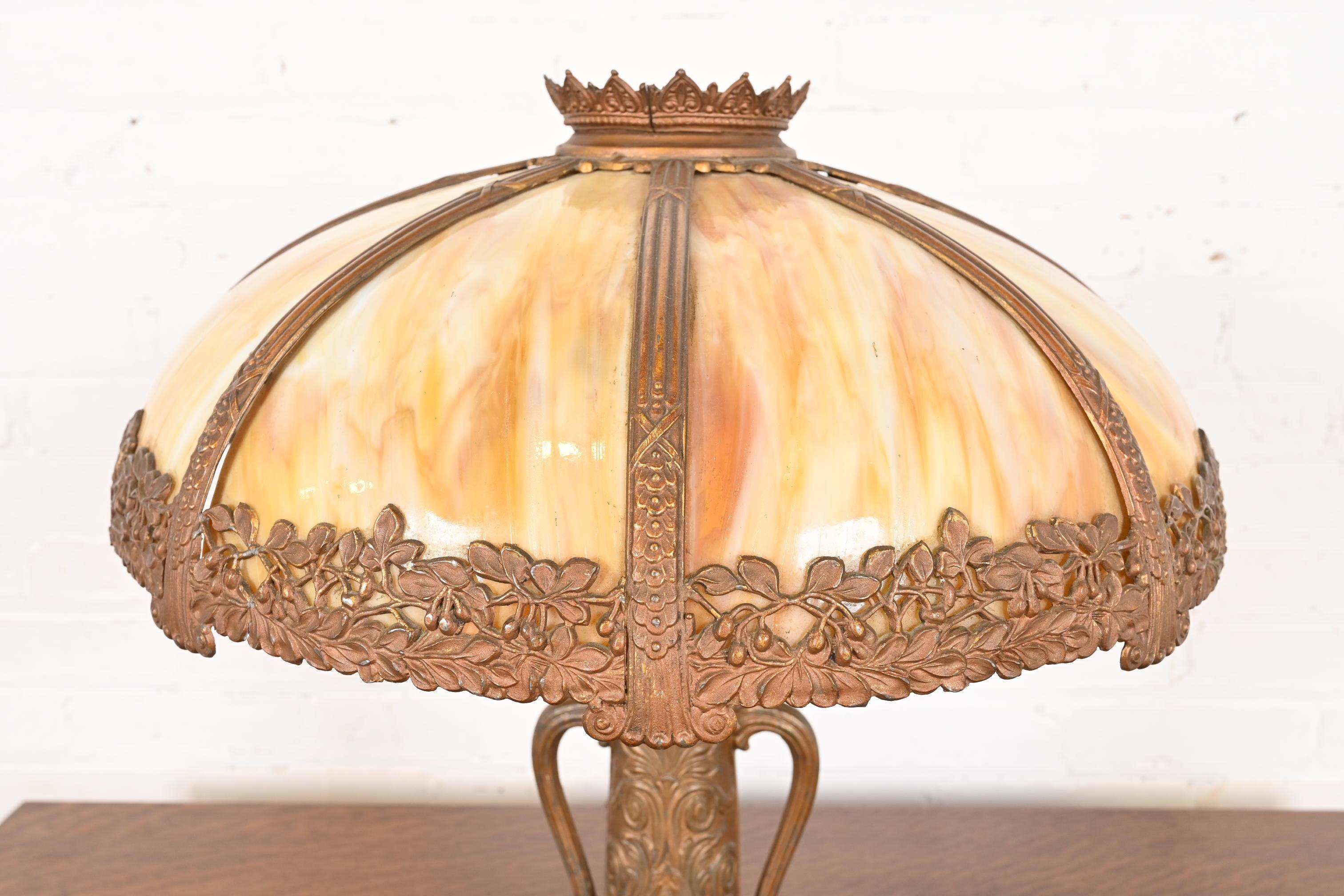 Antique Art Nouveau Slag Glass Table Lamp in the Manner of Handel, Circa 1920s For Sale 3