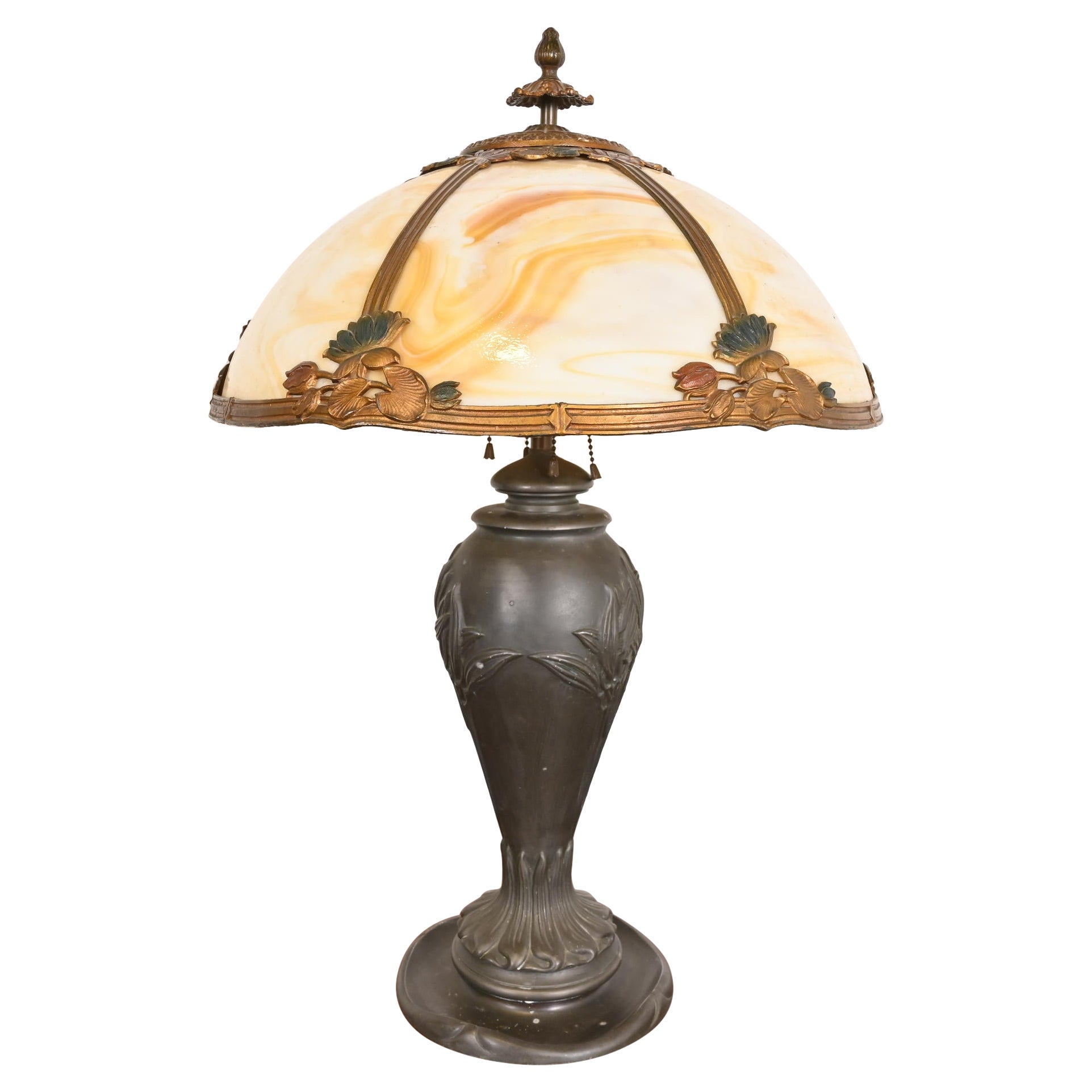 Ancienne lampe de bureau Art Nouveau en verre delag à la manière de Handel, vers 1920 en vente