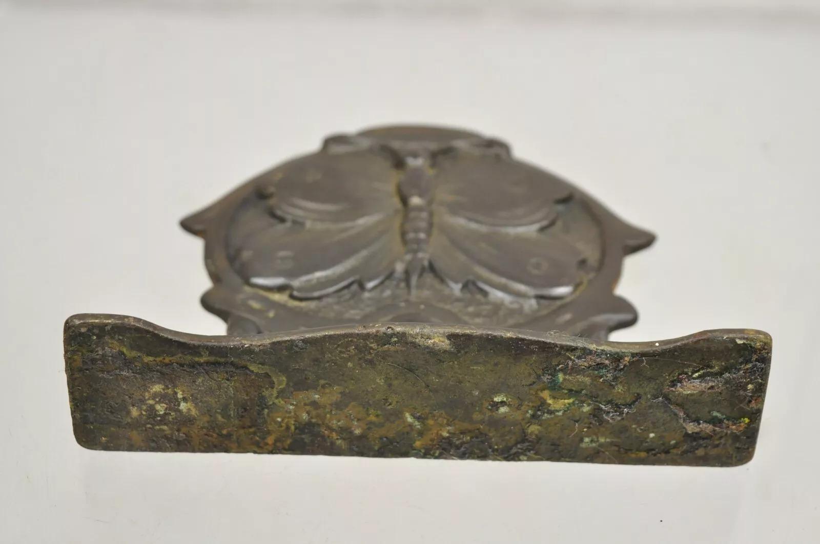 Antique Art Nouveau Small Cast Iron Figural Butterfly Door Stop Bookend For Sale 3