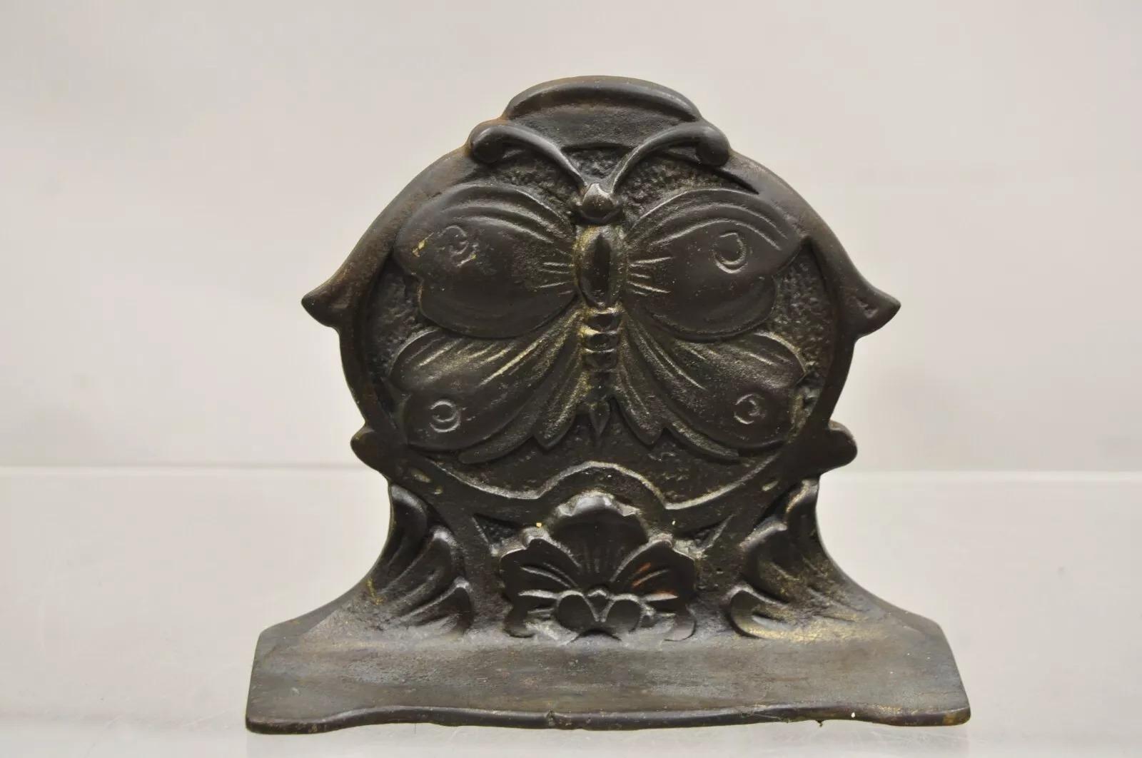 Antique Art Nouveau Small Cast Iron Figural Butterfly Door Stop Bookend For Sale 5