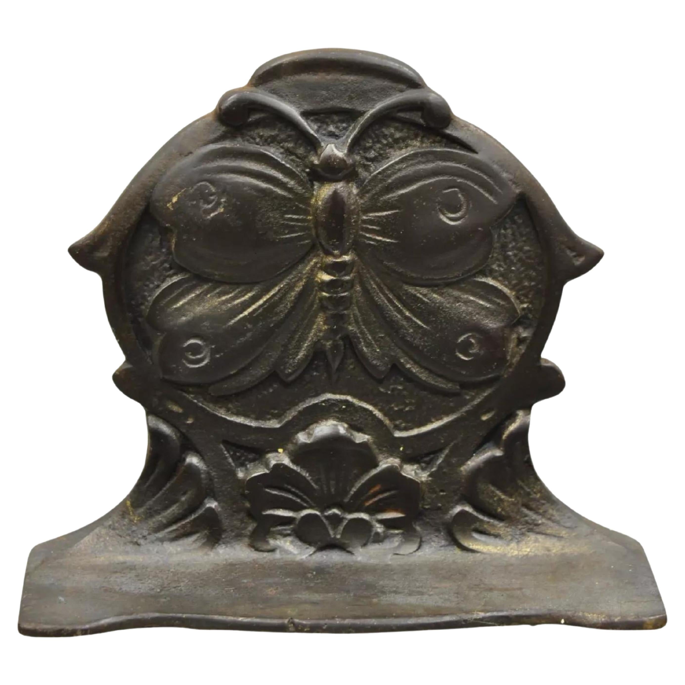 Antique Art Nouveau Small Cast Iron Figural Butterfly Door Stop Bookend For Sale