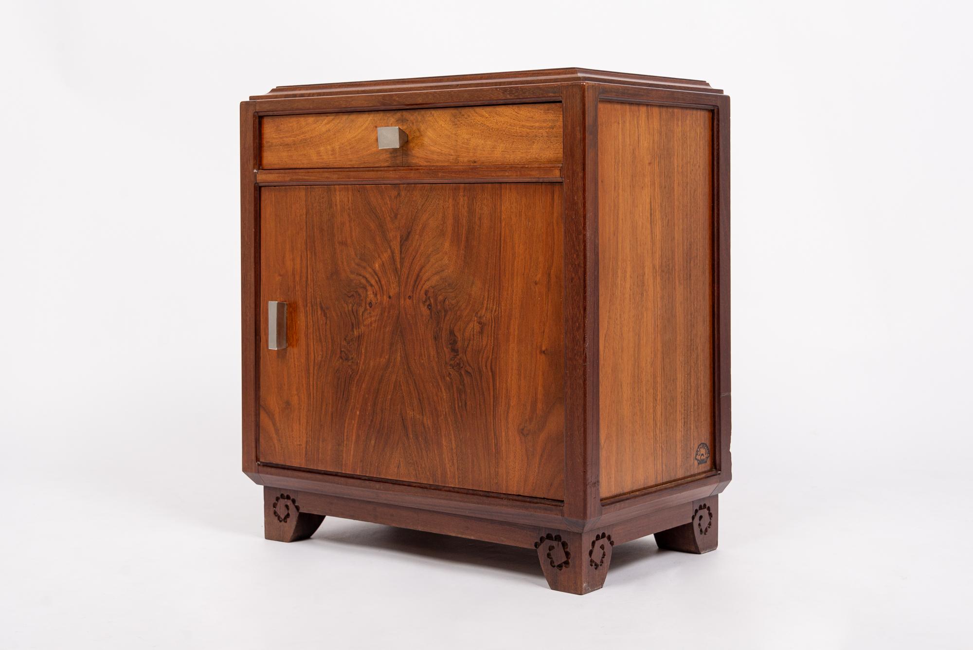 French Antique Art Nouveau Small Wooden Cabinet by Majorelle, France, Signed For Sale