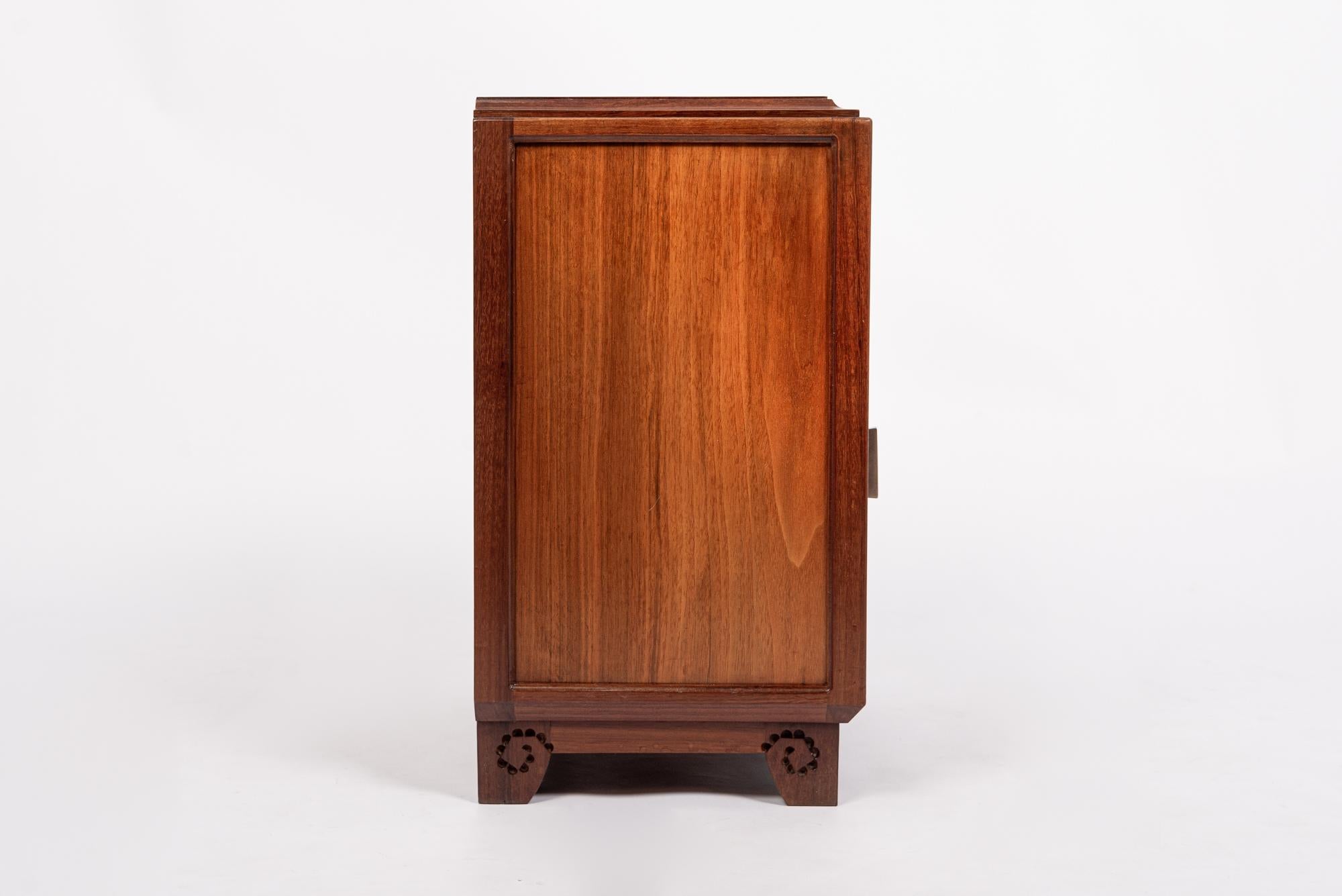 Hand-Carved Antique Art Nouveau Small Wooden Cabinet by Majorelle, France, Signed For Sale