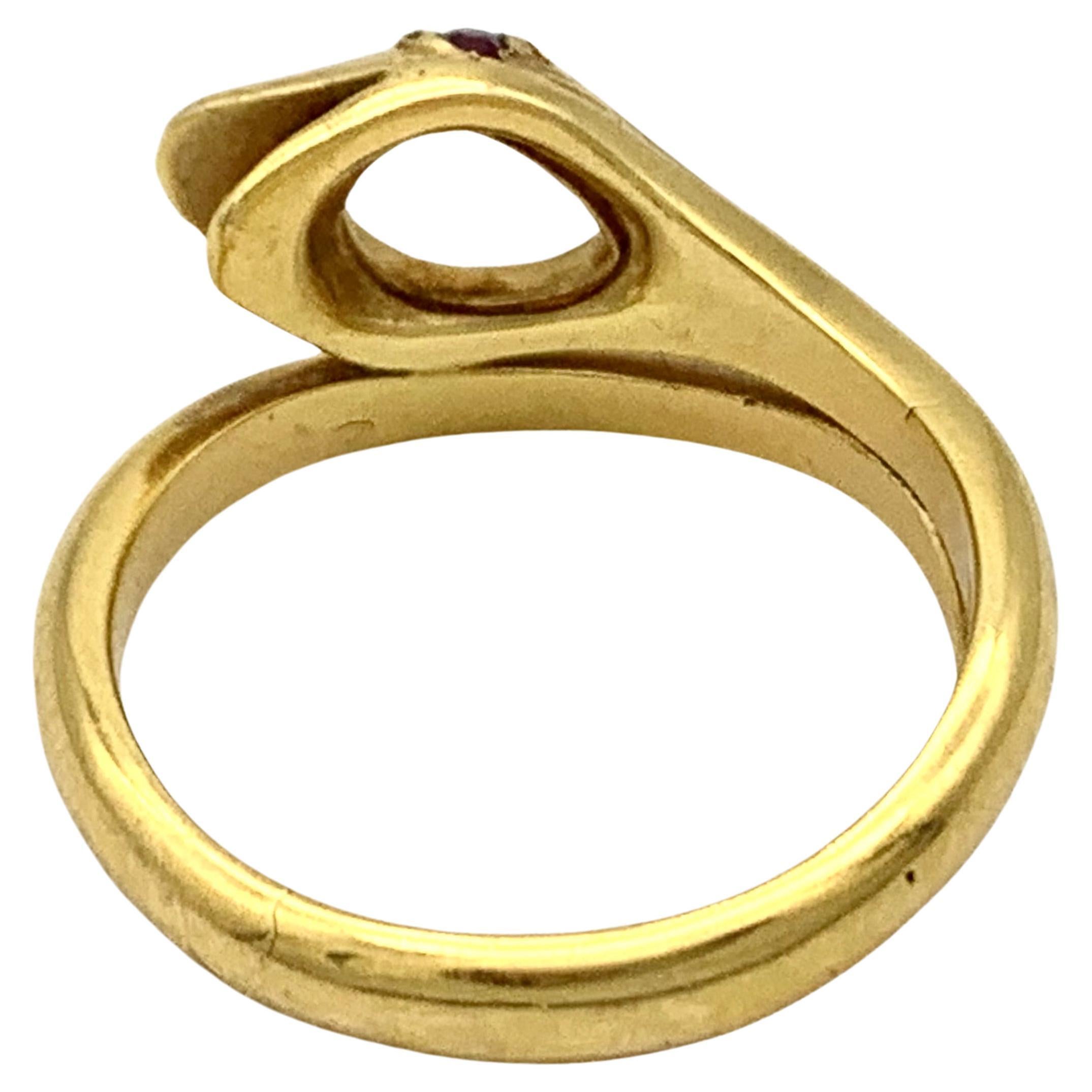  Antiker Jugendstil Schlangen-Eternity-Ring 18 Karat Gelbgold Mondstein Cabochon (Art nouveau) im Angebot