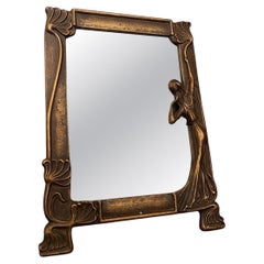 Antique Art Nouveau Solid Brass Freestanding Dressing Table Mirror, circa 1900