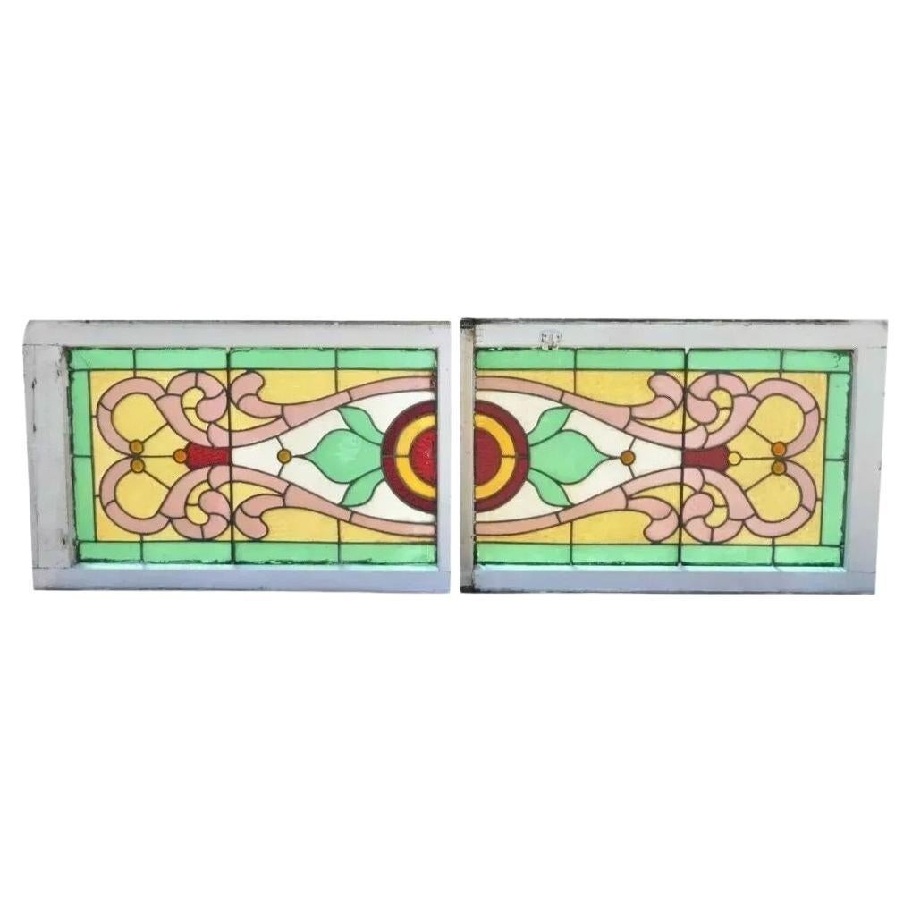 Vidrieras antiguas Art Nouveau Rosa Verde Naranja con joyas - Pareja