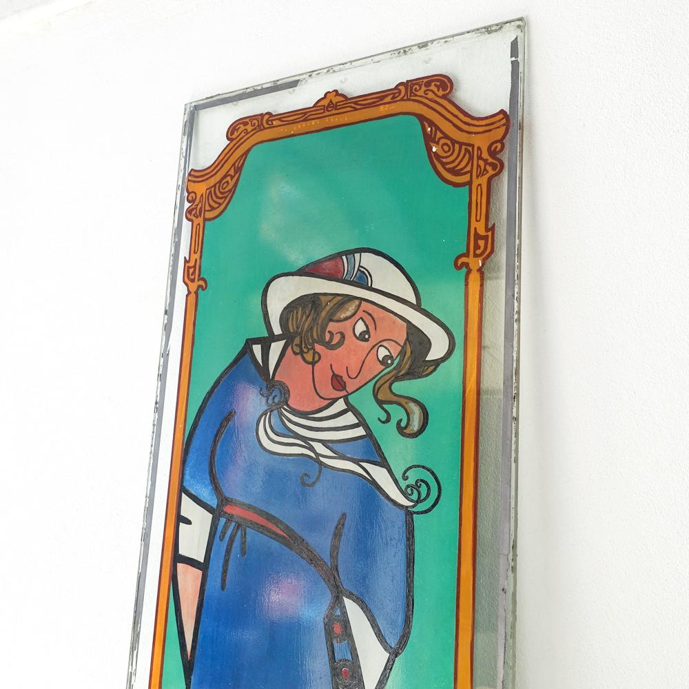 Antique Art Nouveau Stained Window Glass by Covina, 1930's In Good Condition For Sale In Lisboa, PT