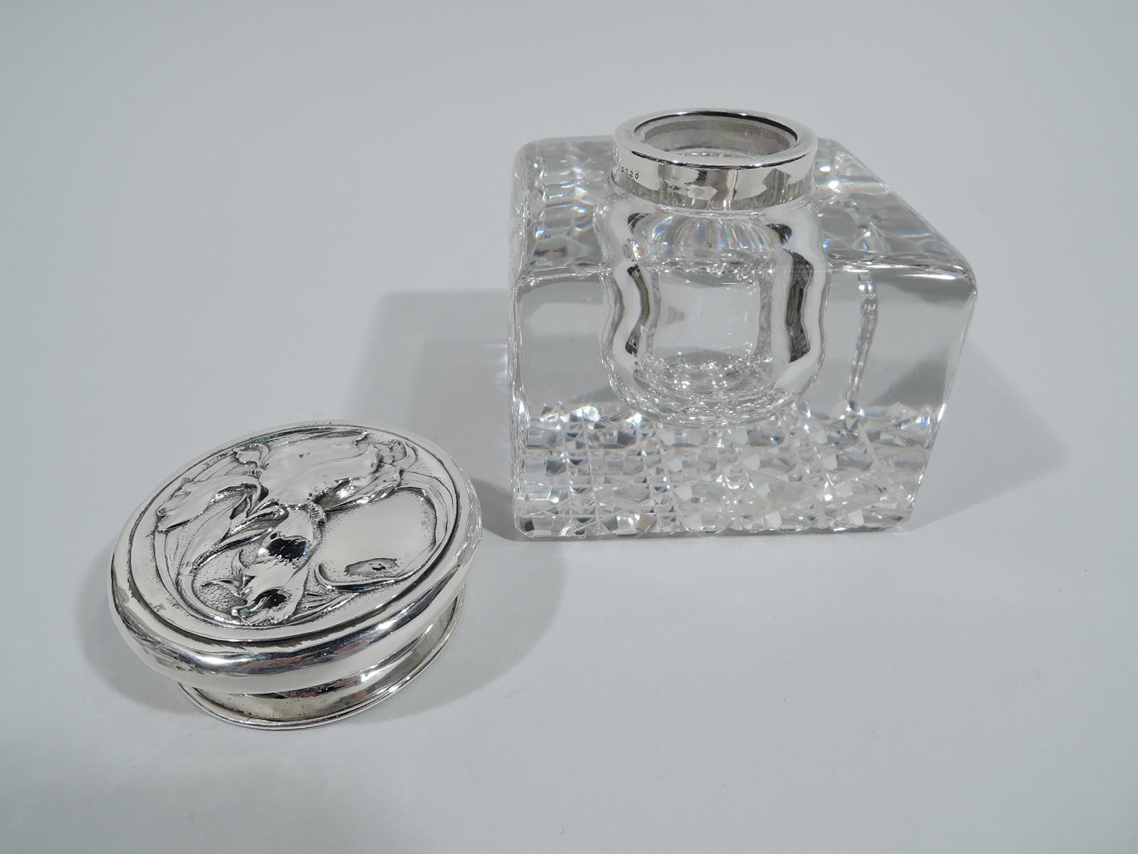 American Antique Art Nouveau Sterling Silver and Cut-Glass Inkwell by Gorham
