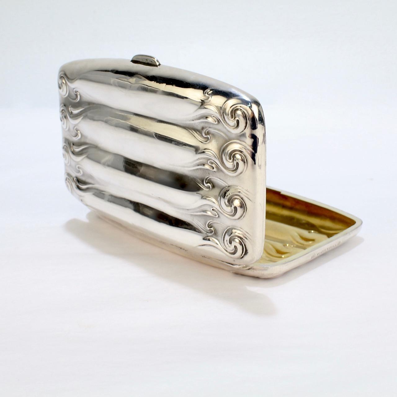 Antique Art Nouveau Sterling Silver Cigar Case by Unger Brothers For Sale 3