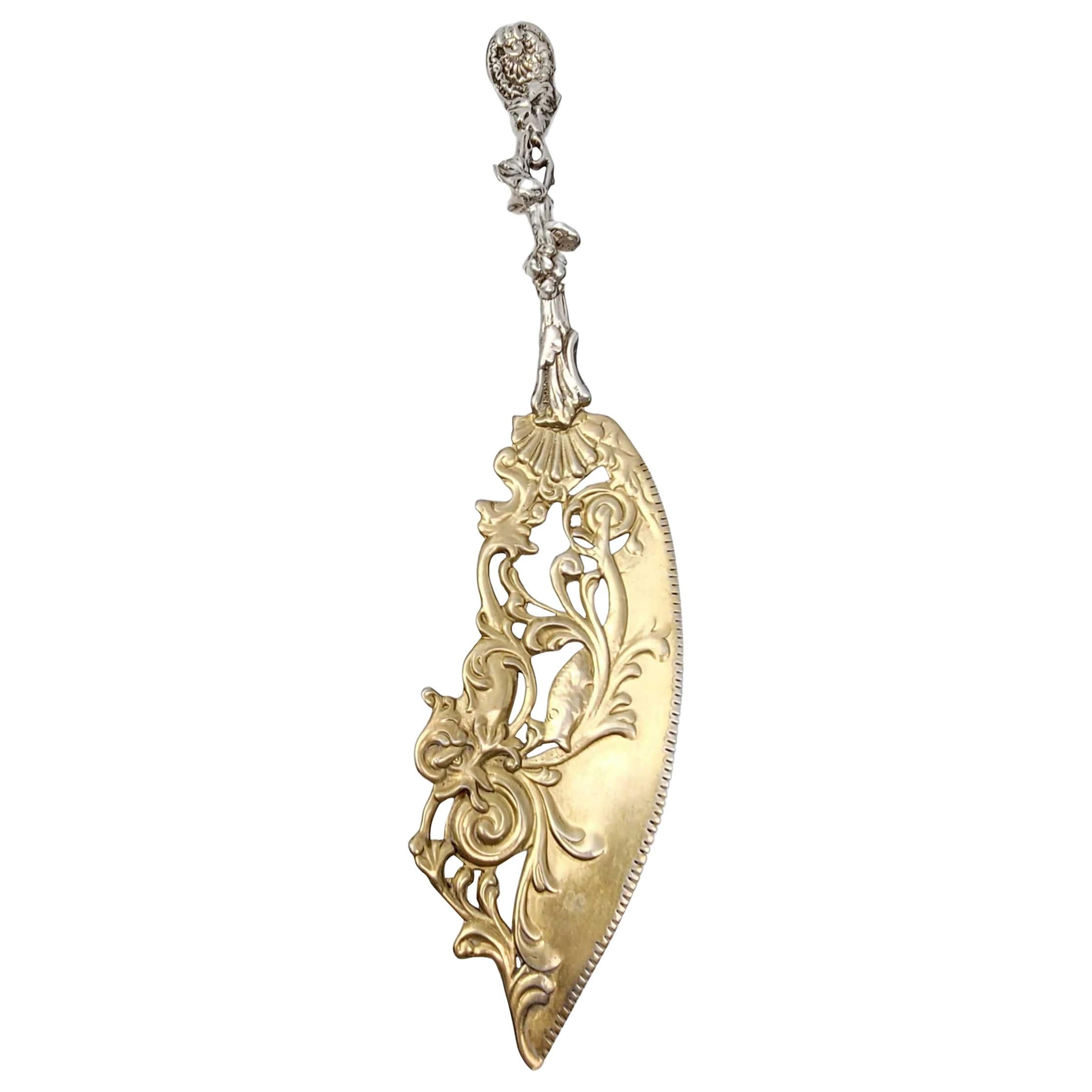 Antiker Art nouveau-Sterlingsilber-Fischservierer mit Goldwaschenklinge