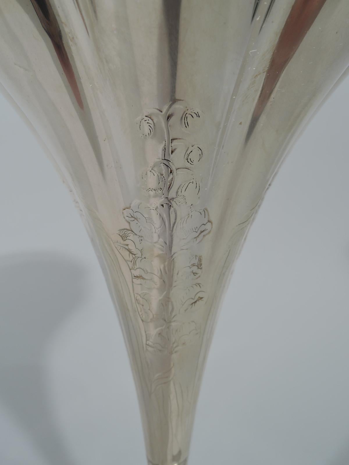 Antique Art Nouveau Sterling Silver Fluted Cone Vase by Tiffany In Good Condition In New York, NY
