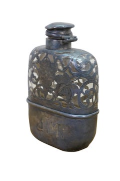 Antique Art Nouveau Sterling Silver Grapevine Pocket Hip 3/4 Pint Flask 5"