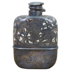 Antique Art Nouveau Sterling Silver Grapevine Pocket Hip 3/4 Pint Flask 5"