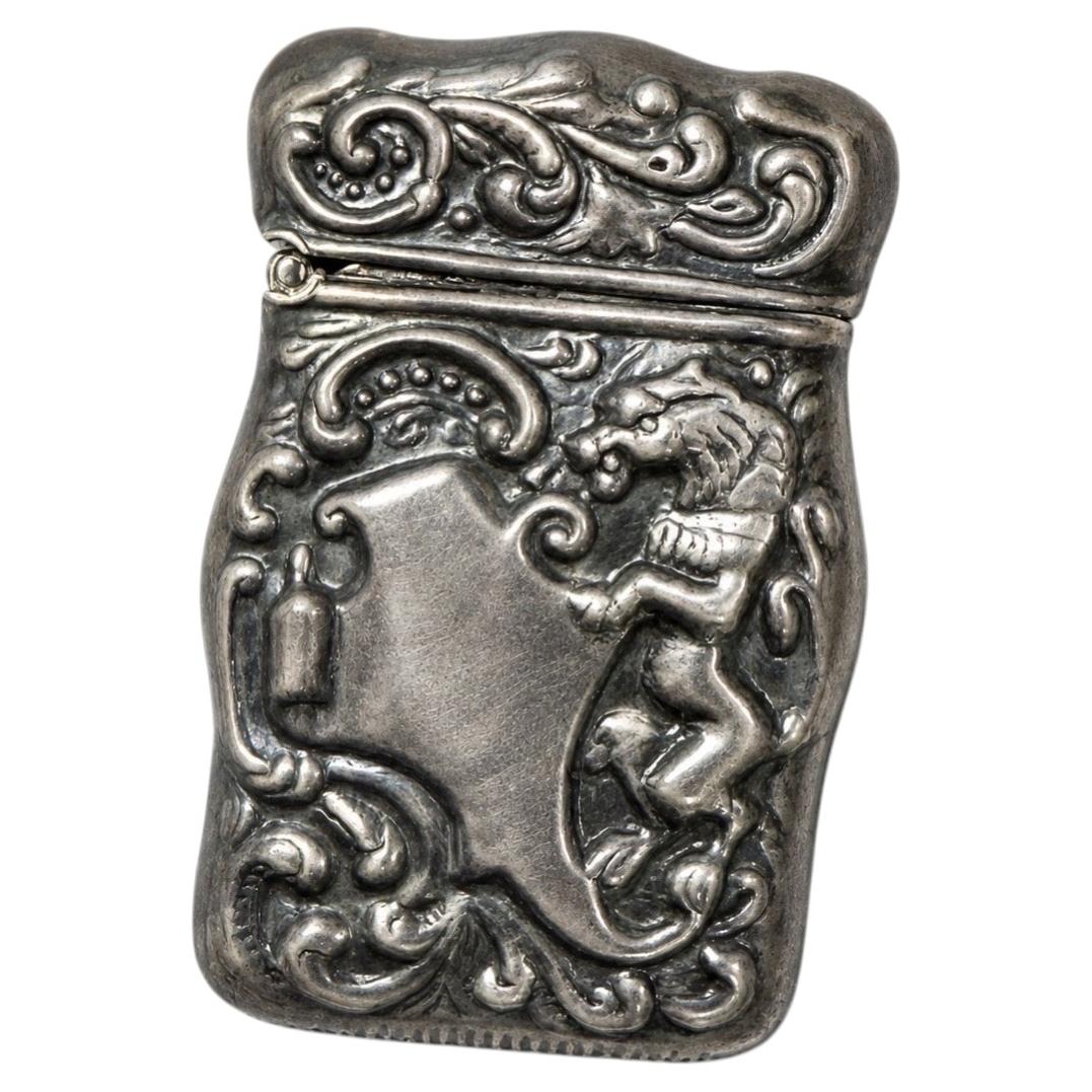 Antique Art Nouveau Sterling Silver Griffin Vesta / Match Safe, circa 1900 For Sale