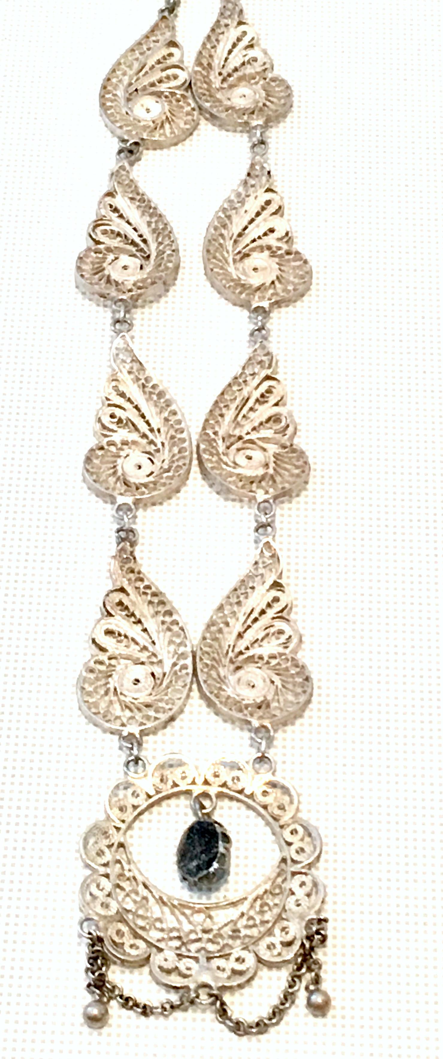 Antique Art Nouveau Sterling Silver & Moonstone Pendant Necklace For Sale 3