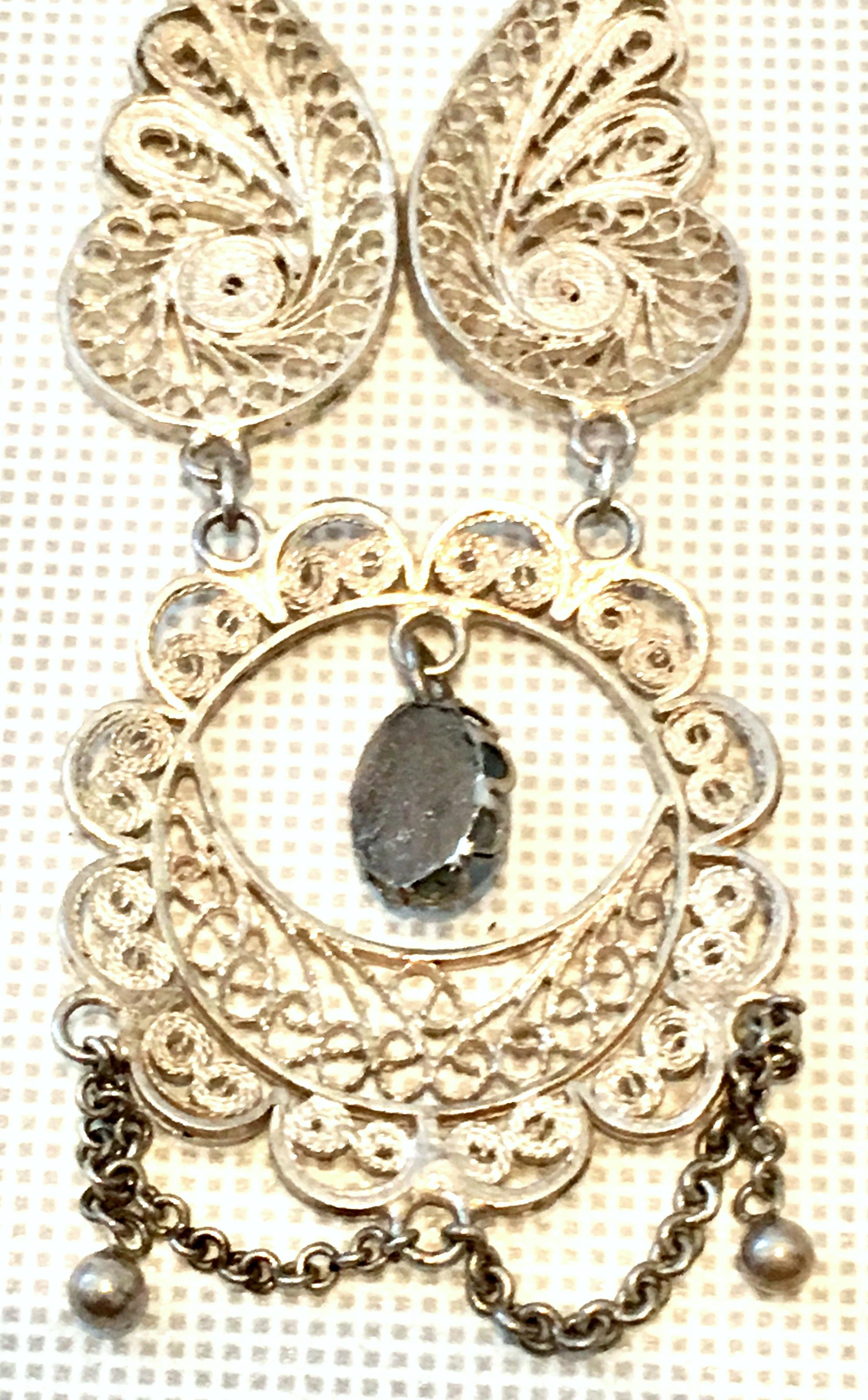 Antique Art Nouveau Sterling Silver & Moonstone Pendant Necklace For Sale 4