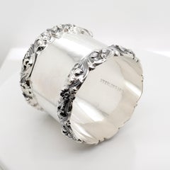 Antique Art Nouveau Sterling Silver Napkin Ring with Repousse Daffodil Flowers