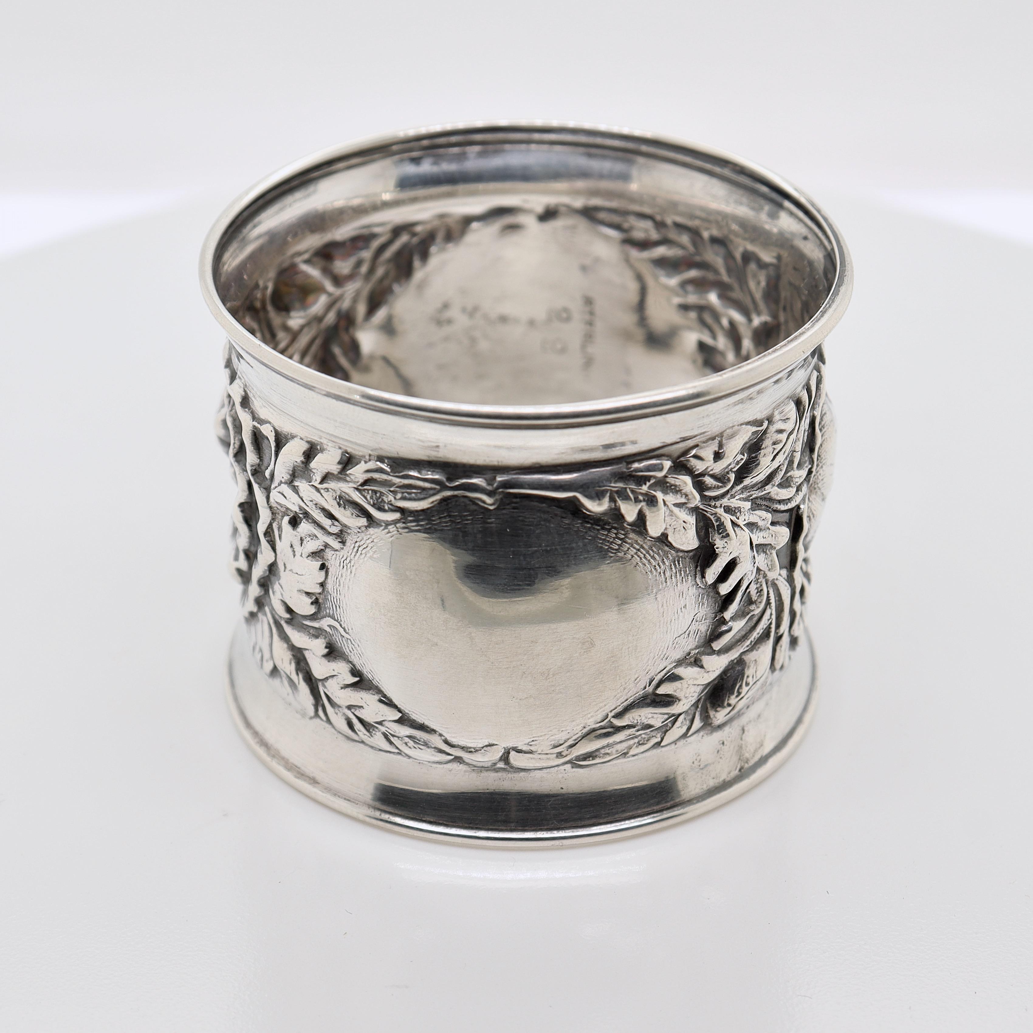 Antique Art Nouveau Sterling Silver Napkin Ring with Poppy Flowers In Good Condition For Sale In Philadelphia, PA