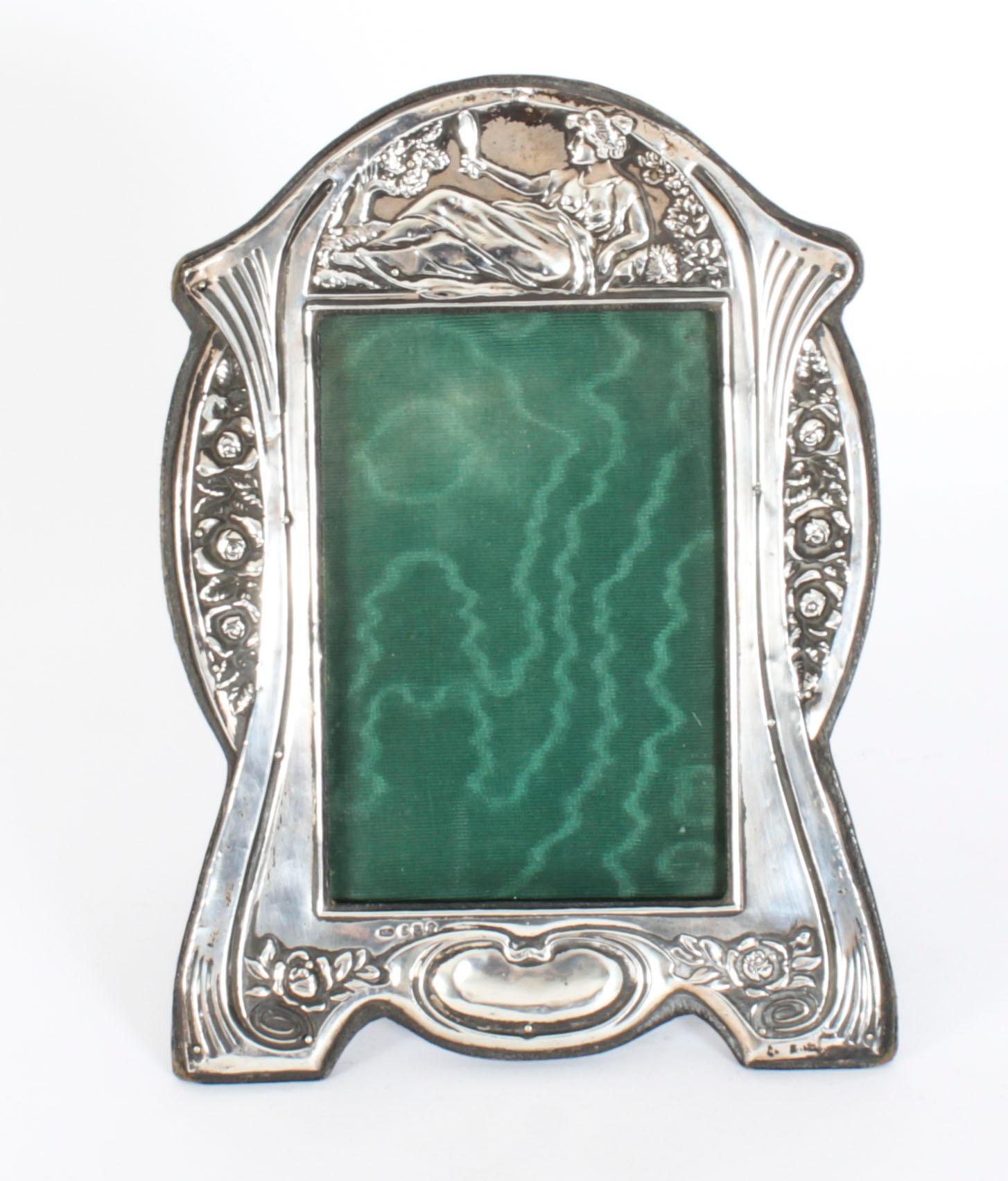 Antique Art Nouveau Sterling Silver Photo Frame Dated 1907 22x16cm 7