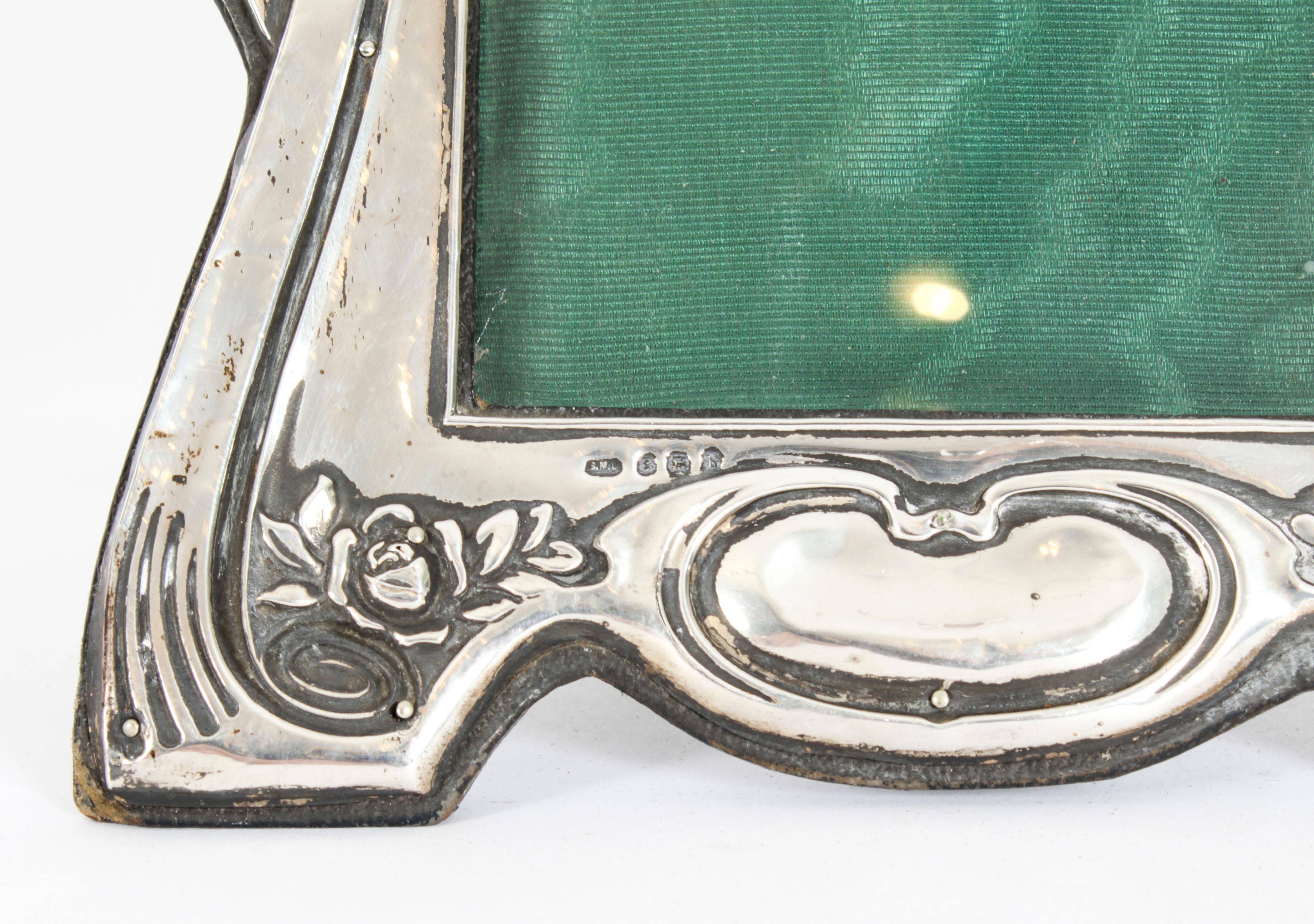 Antique Art Nouveau Sterling Silver Photo Frame Dated 1907 22x16cm 2