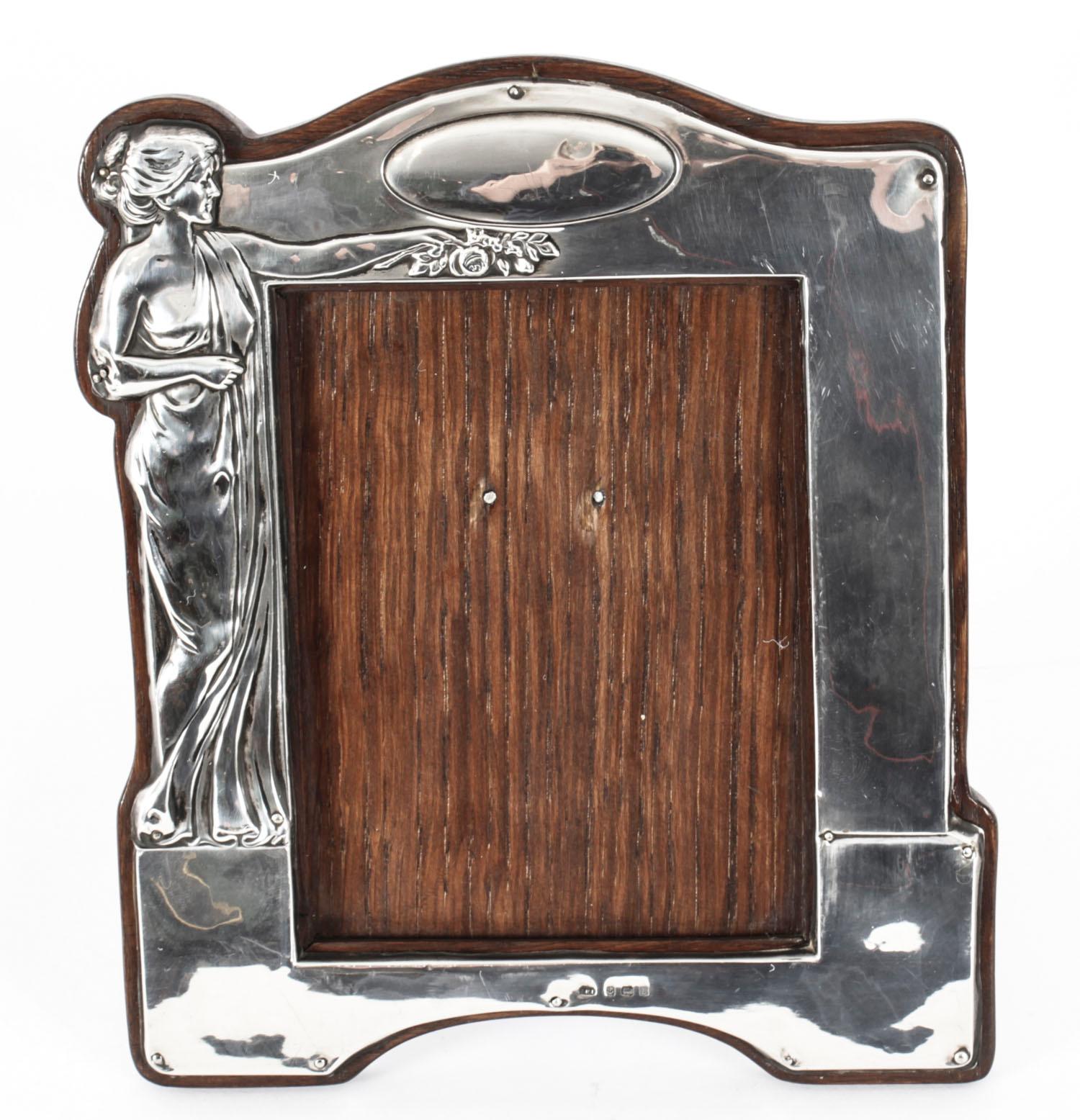 Marco de fotos antiguo Art Nouveau de plata de ley fechado en 1910 21x18cm 1