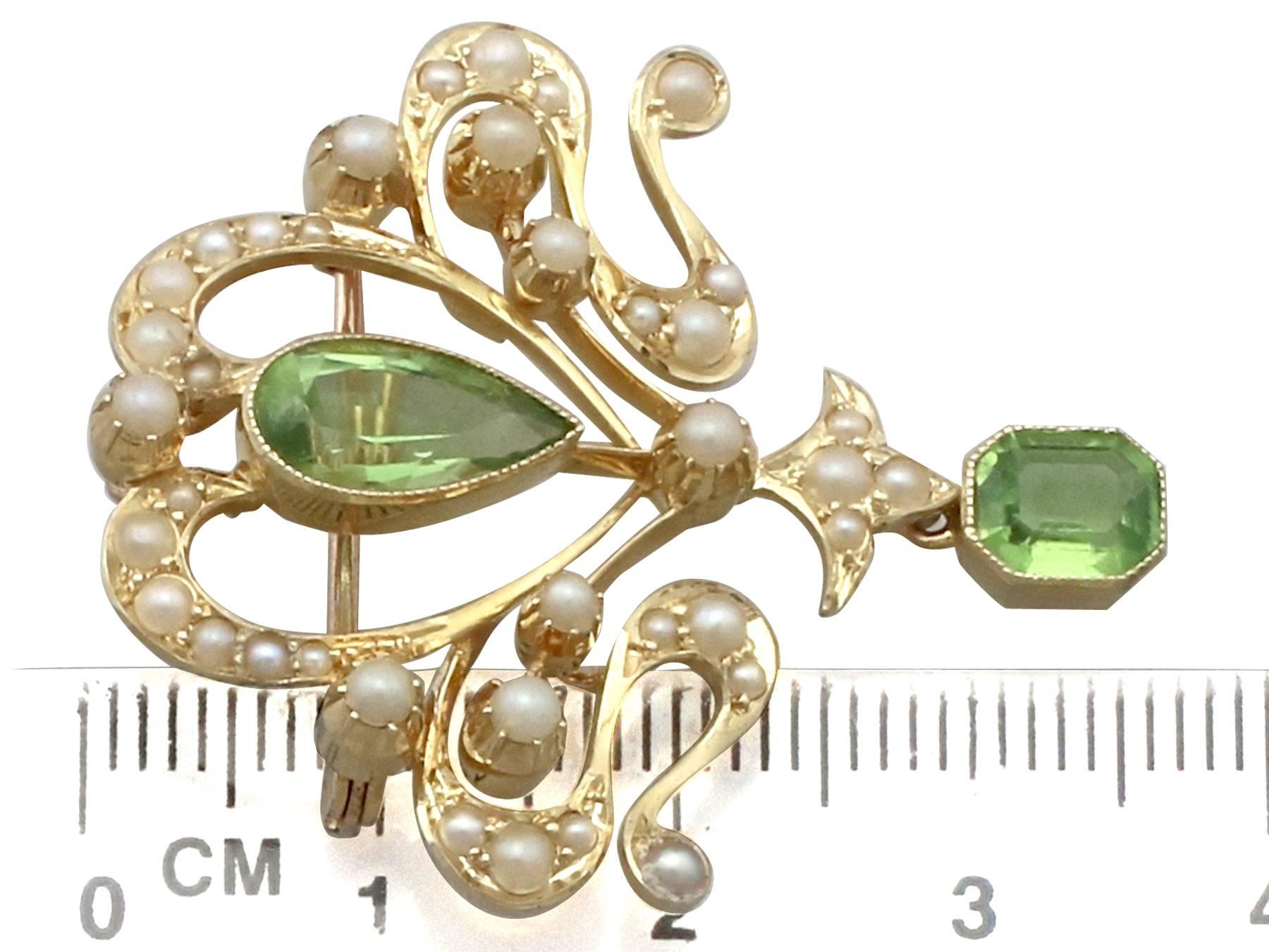 Antique Art Nouveau Style 2.32 Carat Peridot Seed Pearl 15 Karat Gold Pendant 6