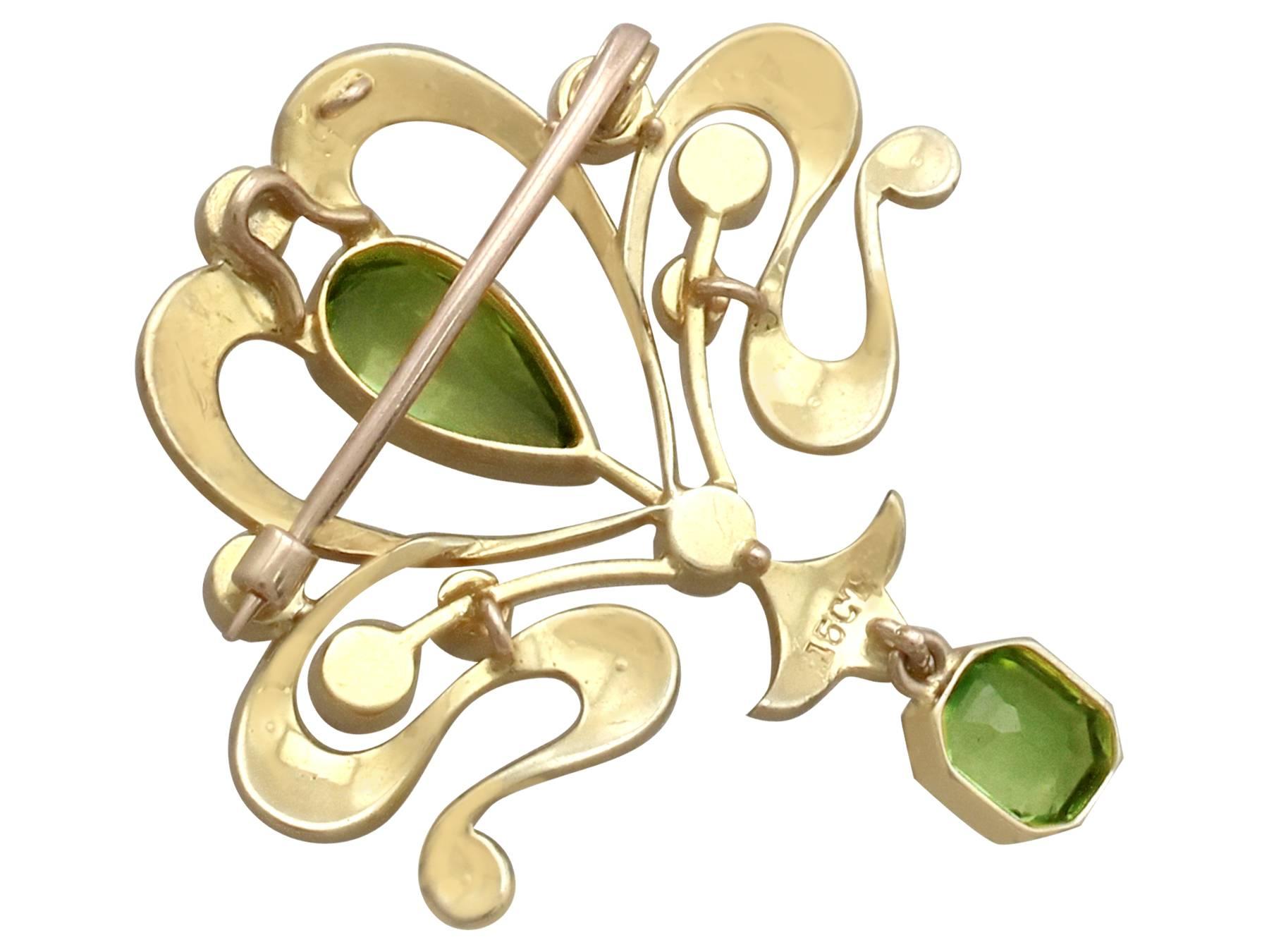 Antique Art Nouveau Style 2.32 Carat Peridot Seed Pearl 15 Karat Gold Pendant 4